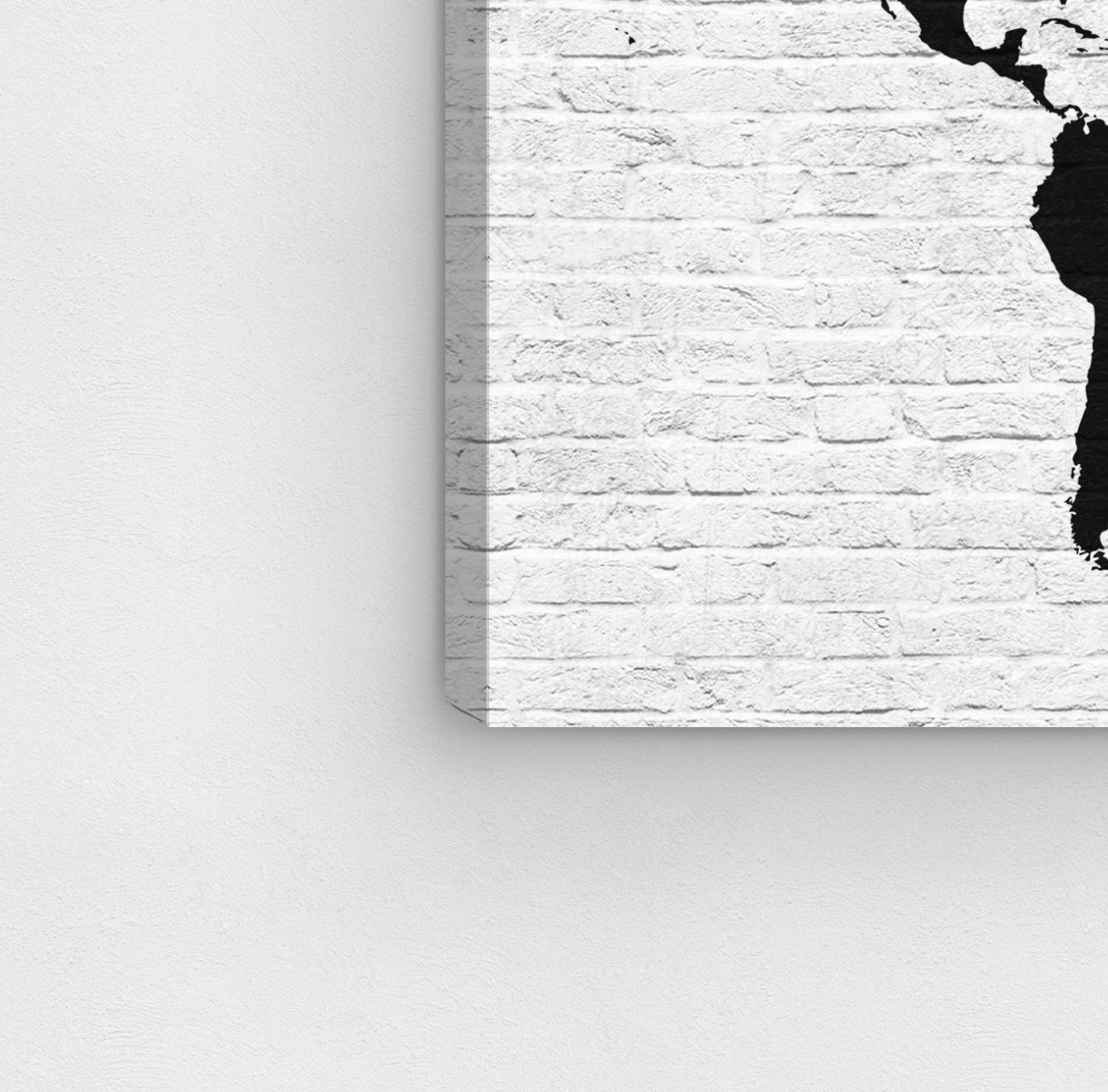 Oliver Gal Artist Co. 'Clean Brick Mapamundi' World Map Wall Art - 36x24 Inch Black & White Canvas Print for Home & Office Decor | Perfect for Living Room, Bedroom or Study