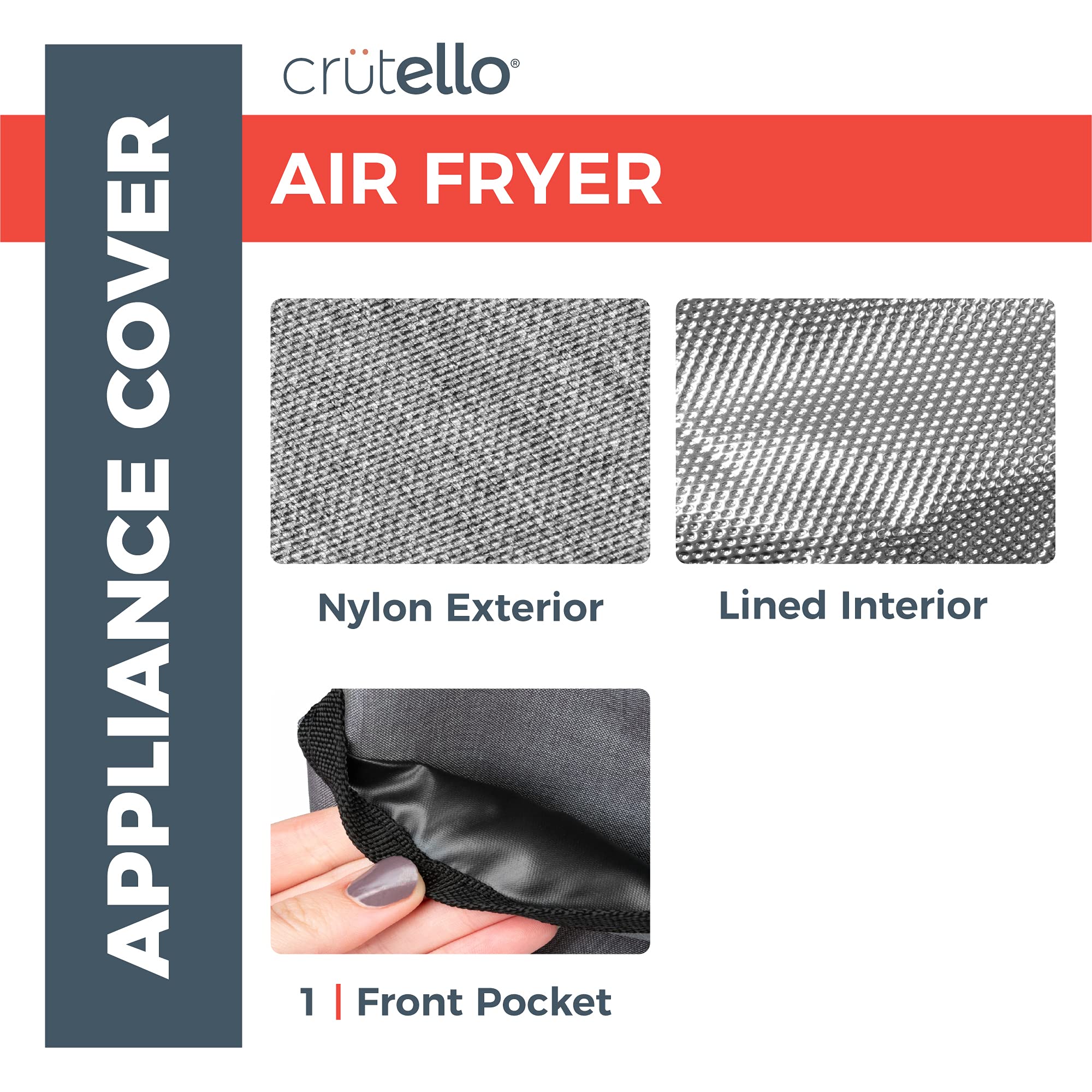 Crutello Air Fryer Cover with Storage Pockets - Compatible with 4 Quart Air Fryers Including Ninja - Dust Protection for Small Kitchen Appliances - Perfect for Outdoor Use and Countertop Storage