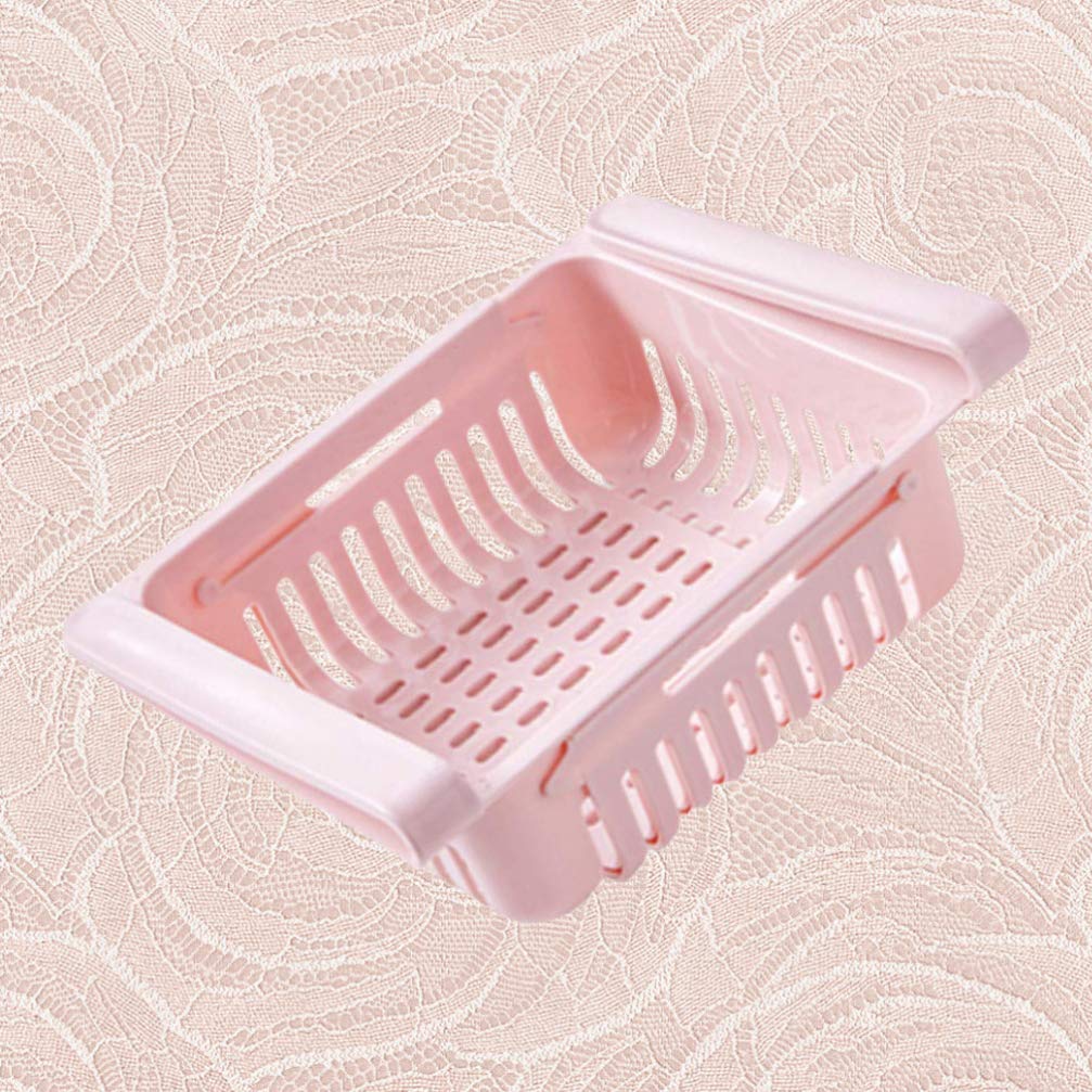 Cabilock 2-Pack Refrigerator Egg Storage Box - Mini Freezer Shelf Organizer, Non-Slip Kitchen Rack for Fruits, Vegetables & Tools - Space Saving Drawer Shelf for Fridge, Pantry & Small Kitchen Organization (Pink)
