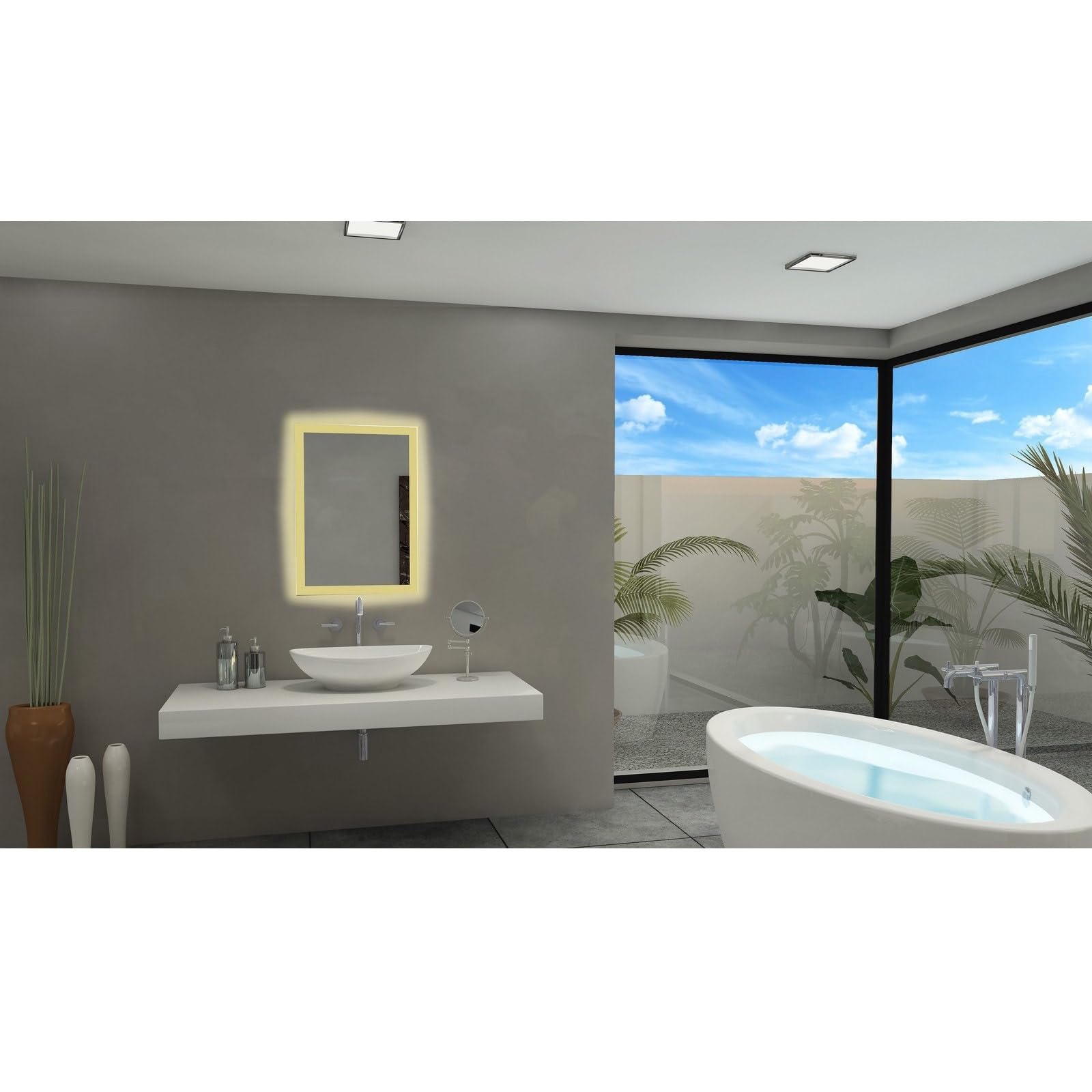 IBMIRROR Paris 28x20 Inch Rectangle LED Backlit Mirror - 6000K Natural Daylight Lighting for Bathroom Vanity, Makeup, Dressing Room & Home Decor