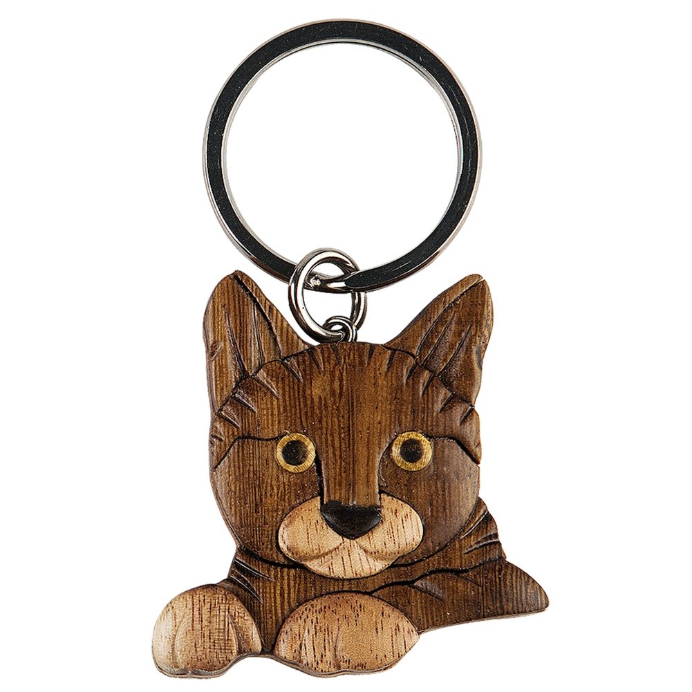 Handmade Wooden Cat Keychain - Cute Animal Keyring for Women & Men - Perfect for Gifts, Home Decor & Pet Lovers - Use for Keys, Bags or Backpacks