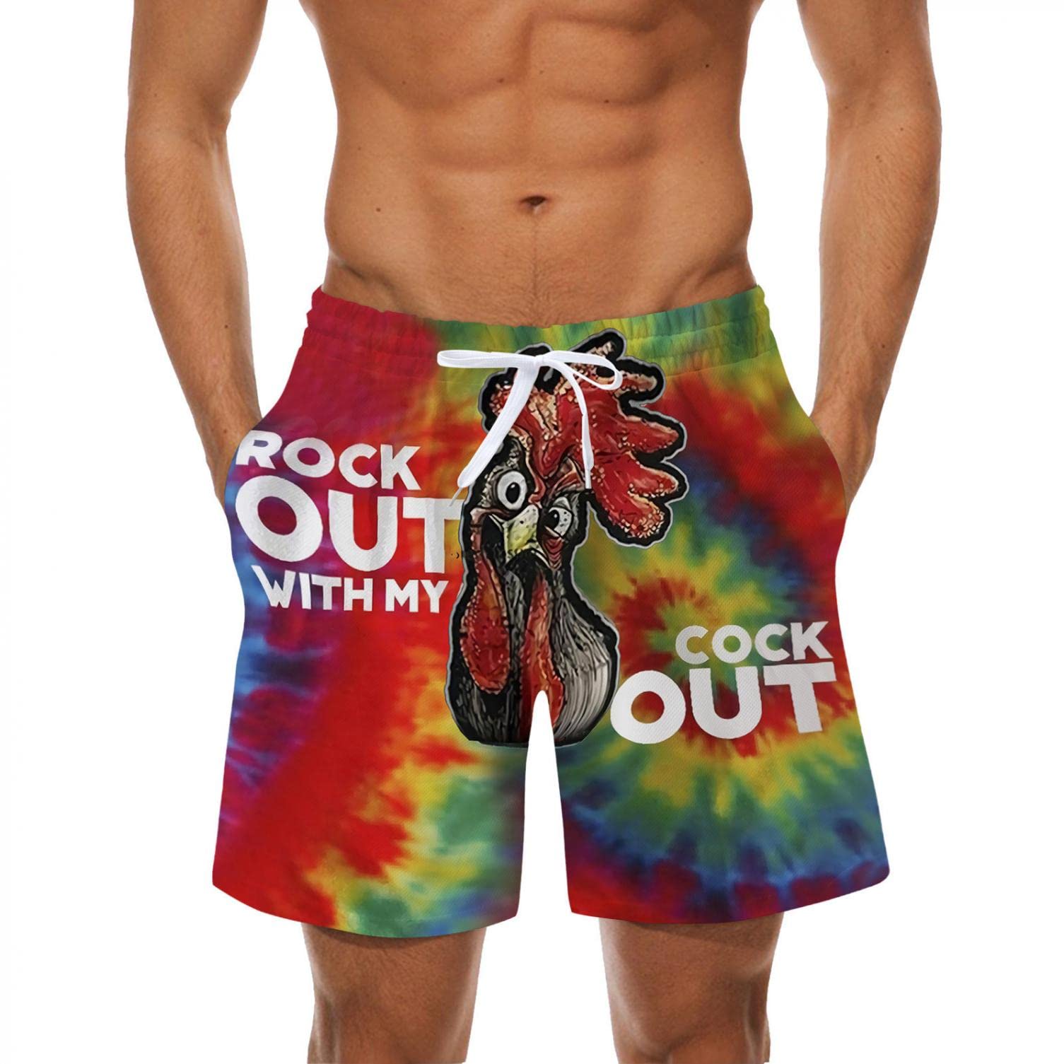 **Men's Quick-Dry Athletic Shorts with Lace-Up Design & Pockets - Funky Print Gym Shorts for Workout, Beach, Festival & Father's Day Gifts**