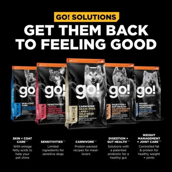 Go! Solutions Carnivore Grain-Free Lamb & Wild Boar Recipe Dry Dog Food – High-Protein, Natural Ingredients for Active Dogs – Perfect for Large Breeds & Sensitive Stomachs