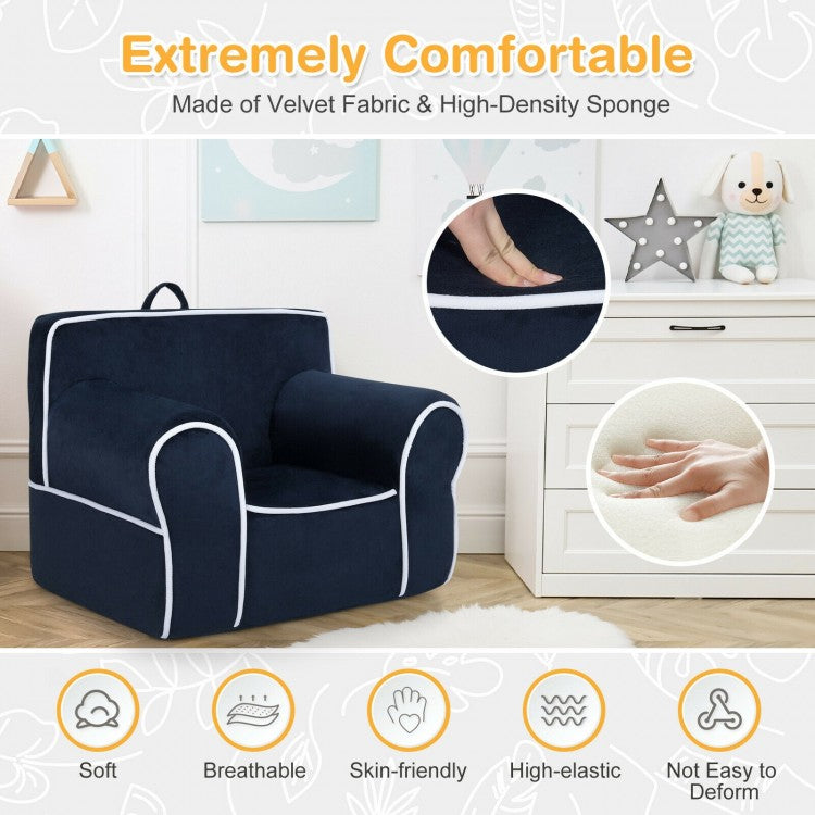 Velvet Upholstered Kids Sofa - Premium Sponge Cushion, Navy Blue - Perfect for Playrooms, Bedrooms & Reading Nooks