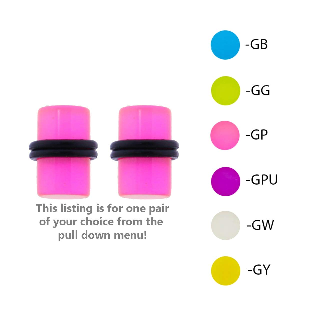 Lex & Lu Acrylic Glow in the Dark Ear Plugs with Black O-Rings - 10G to 0G Stretching Tunnels for Nightlife, Concerts & Body Jewelry Lovers