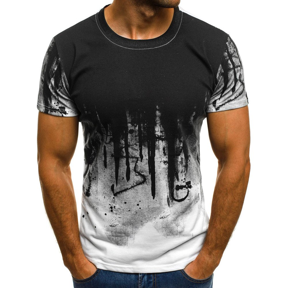 **BIFUTON Men's Short Sleeve Muscle Athletic Gradient T-Shirt - Big & Tall Slim Fit Crewneck Hip Hop Top for Casual & Gym Wear**