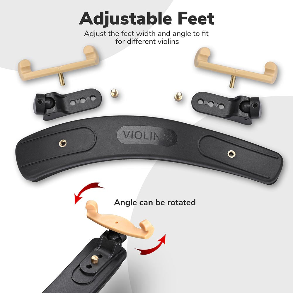 Premium Violin Shoulder Rest 4/4 & 3/4 Size - Soft Sponge & Nylon Padding for Comfort - Adjustable Black Shoulder Support - Ideal for Students, Professionals & Practice Sessions