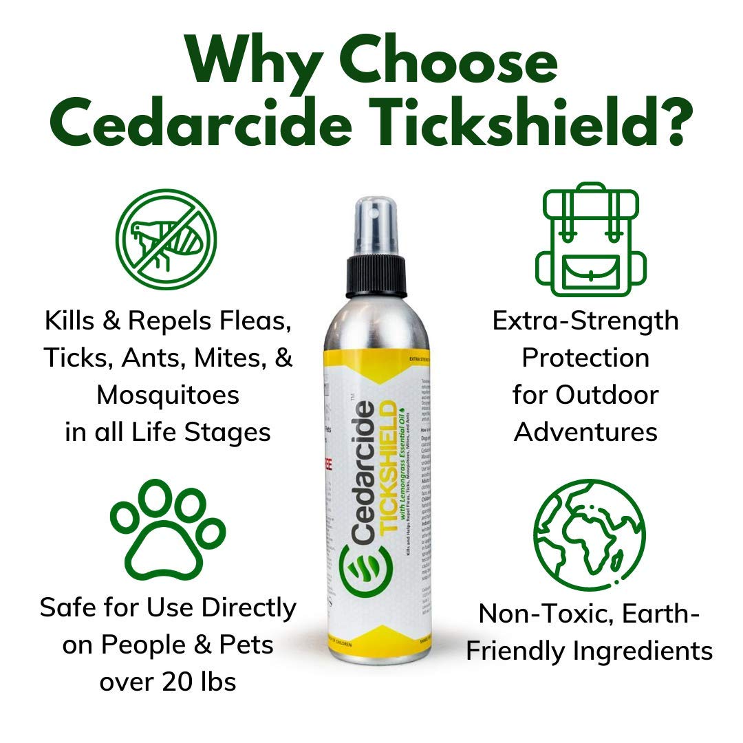 Cedarcide Original & Tickshield Family Pack - Natural Cedar & Lemongrass Oil Bug Spray for Flea & Tick Control | Eco-Friendly, Non-Toxic Insect Repellent for Dogs, Cats & Home | 4-Pack 16oz Bottles | Perfect for Outdoor Activities, Camping & Pet Protection