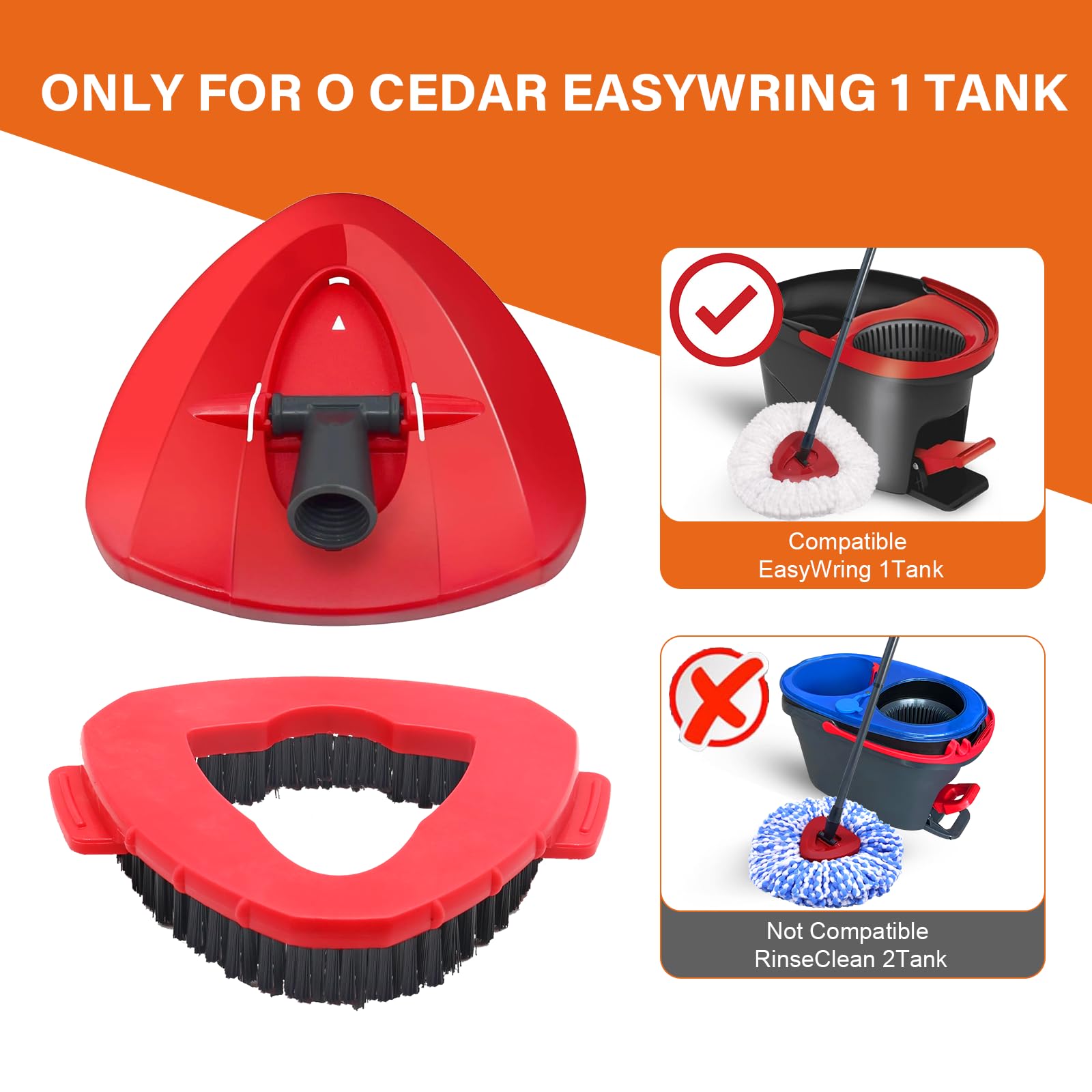 O Cedar Spin Mop Replacement Head with Scrub Brush - Compatible with EasyWring 1 Tank System - Heavy Duty Mop Base & Scrubber Combo for Deep Cleaning - Perfect for Kitchen Floors, Bathroom Tiles, Deck & Shower Cleaning - Eliminates Tough Stains & Grime