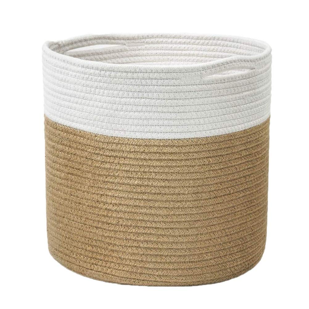 Cotton Rope Woven Storage Basket - Round Laundry Hamper for Bedroom, Bathroom & Closet Organization - Breathable Clothes Storage Bin with Handles - Perfect for Home, Dorm & Nursery (Color: Beige)