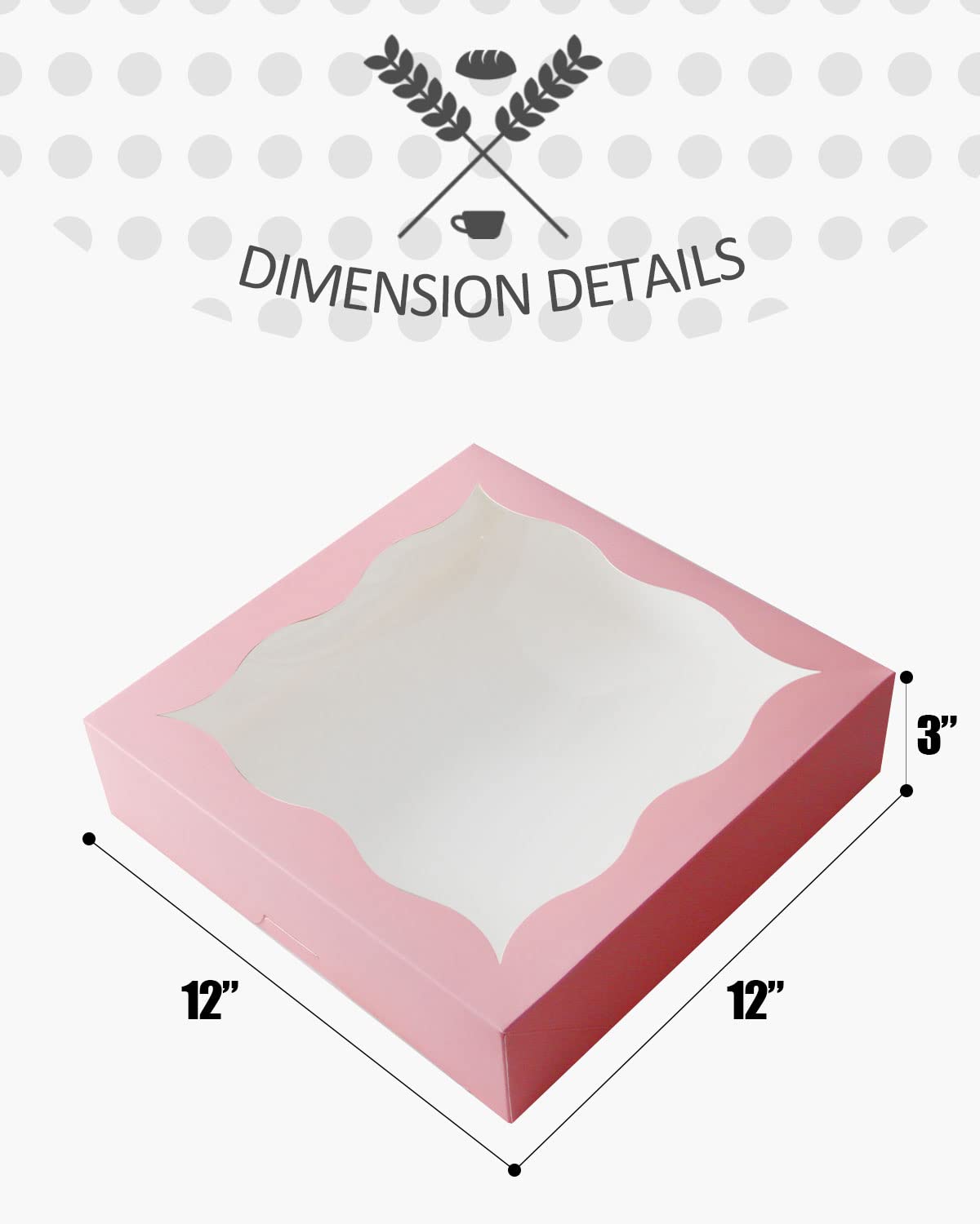 qiqee 15Pcs Pink Pie Boxes with Window - 12x12x3 Inch Bakery Gift Boxes for Cookies, Pastries & Desserts | Perfect for Birthday Parties, Wedding Favors & Holiday Treats