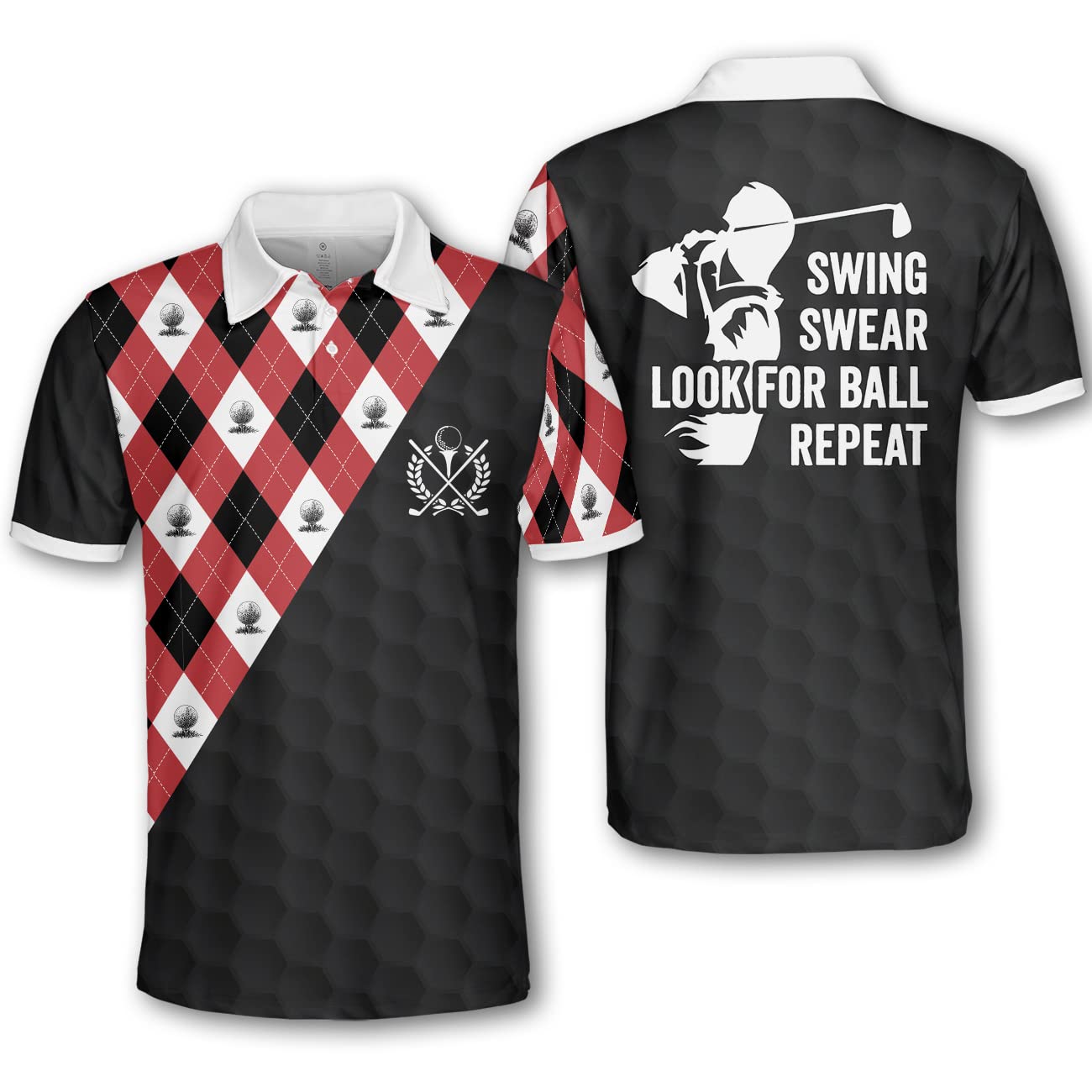 Pologen Men's Argyle Golf Shirt - Moisture Wicking Dry Fit Polo for Golfers - Funny & Crazy Golf Apparel for Men - Perfect for Golf Tournaments & Casual Wear