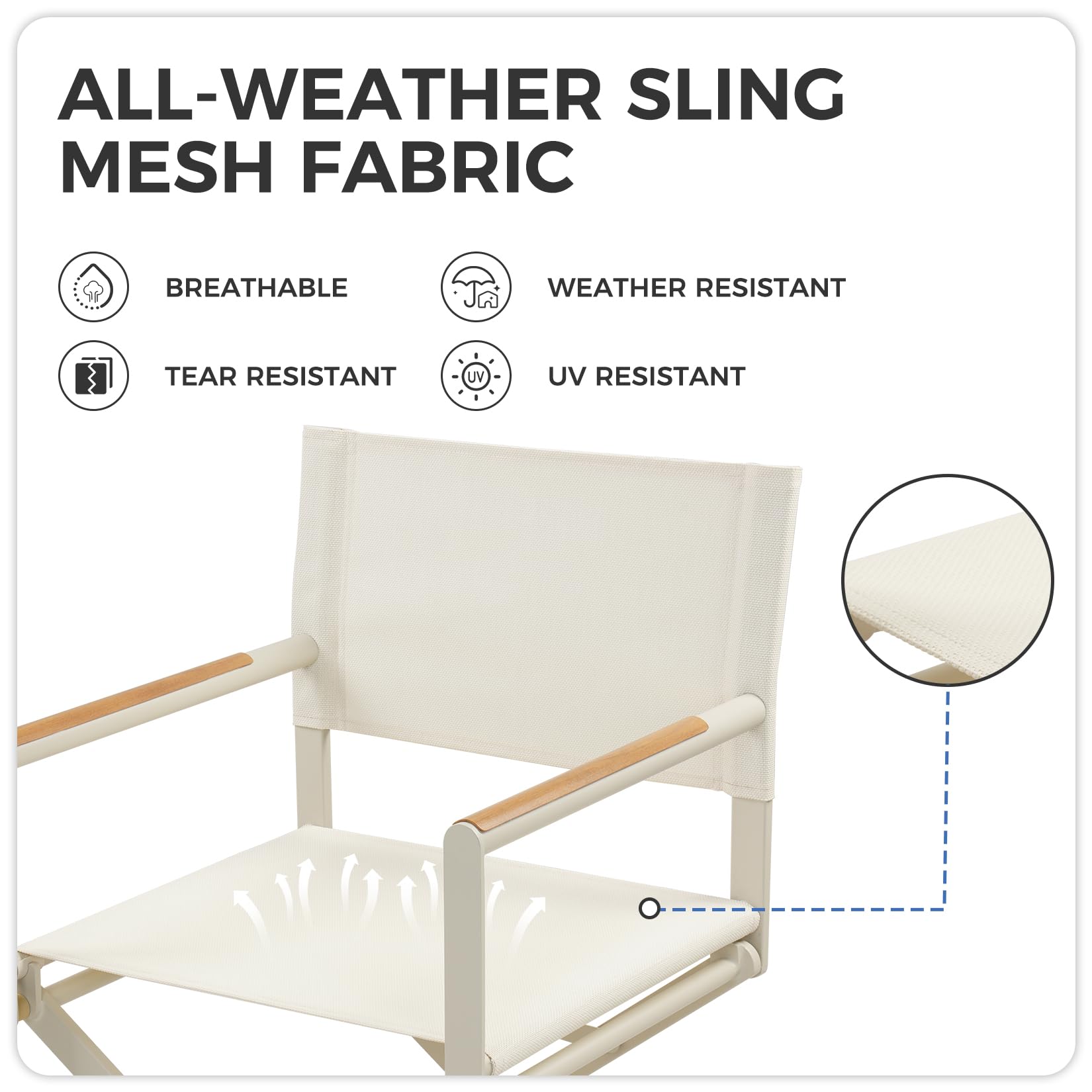 **Extra-Wide 2-Pack Folding Directors Chairs with Sling & Woodgrain Armrests - Patio, Outdoor Dining, Beach, Camping & Picnic - Apricot Color**
