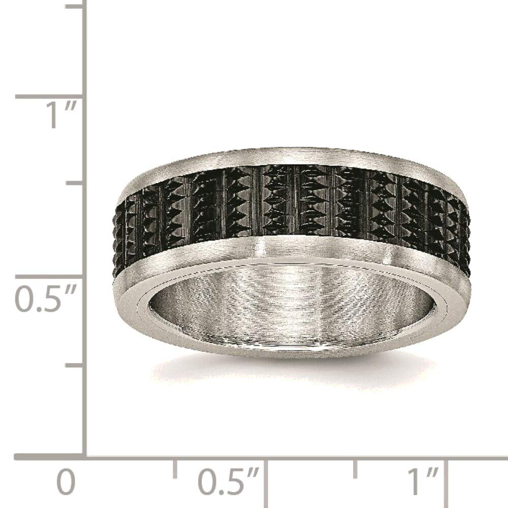 Bonyak Stainless Steel Textured Ring - Brushed/Polished Black IP Finish - Size 13 - Durable & Hypoallergenic Jewelry for Men & Women - Perfect for Everyday Wear, Gifts & Special Occasions
