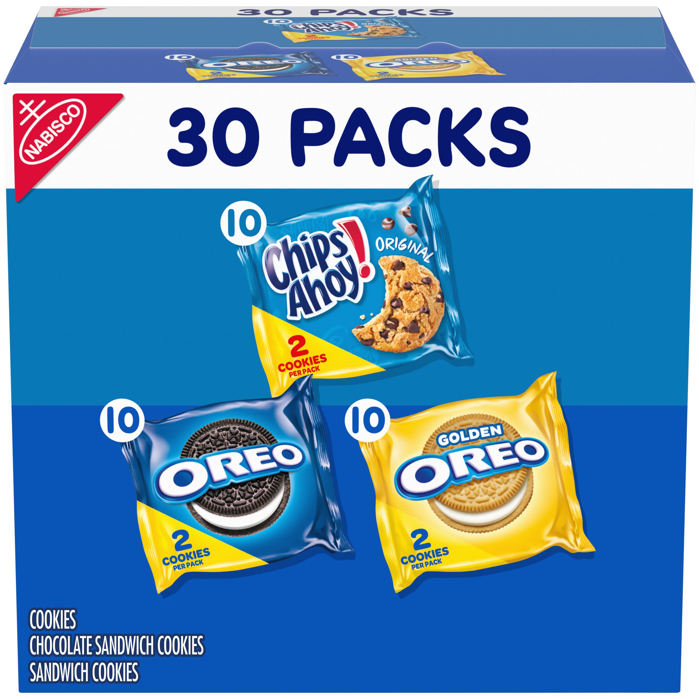 Nabisco Sweet Treats Cookie Variety Pack - OREO, OREO Golden & CHIPS AHOY! Cookies, 30 Individually Wrapped Snack Packs (2 Cookies per Pack) - Perfect for School Lunches, Office Snacks & Party Favors