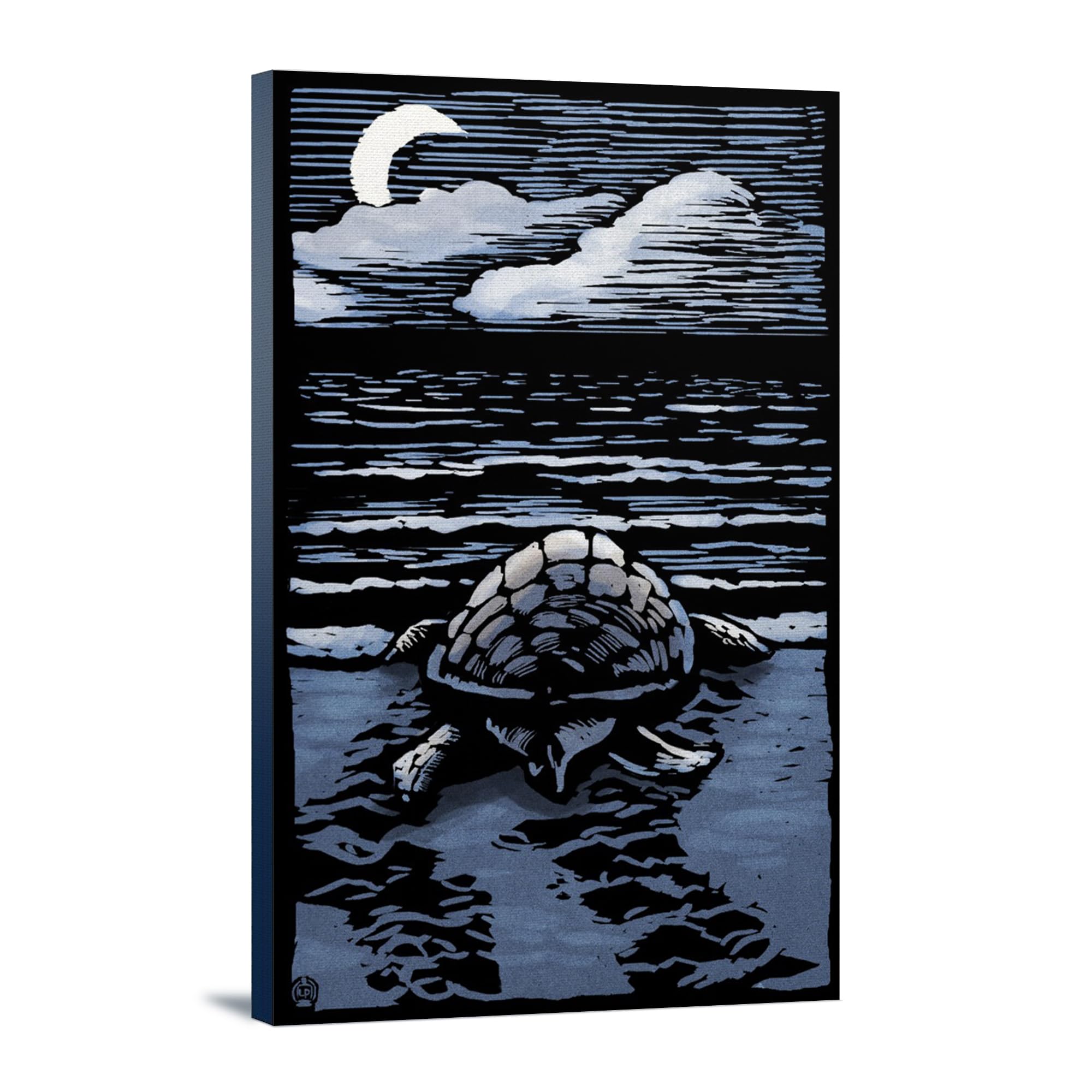 Lantern Press Sea Turtle on Beach Scratchboard Art - 12x18 Wrapped Canvas Wall Decor for Living Room, Bedroom & Office | Coastal Home Decor, Beach House Artwork, Ocean Themed Gift
