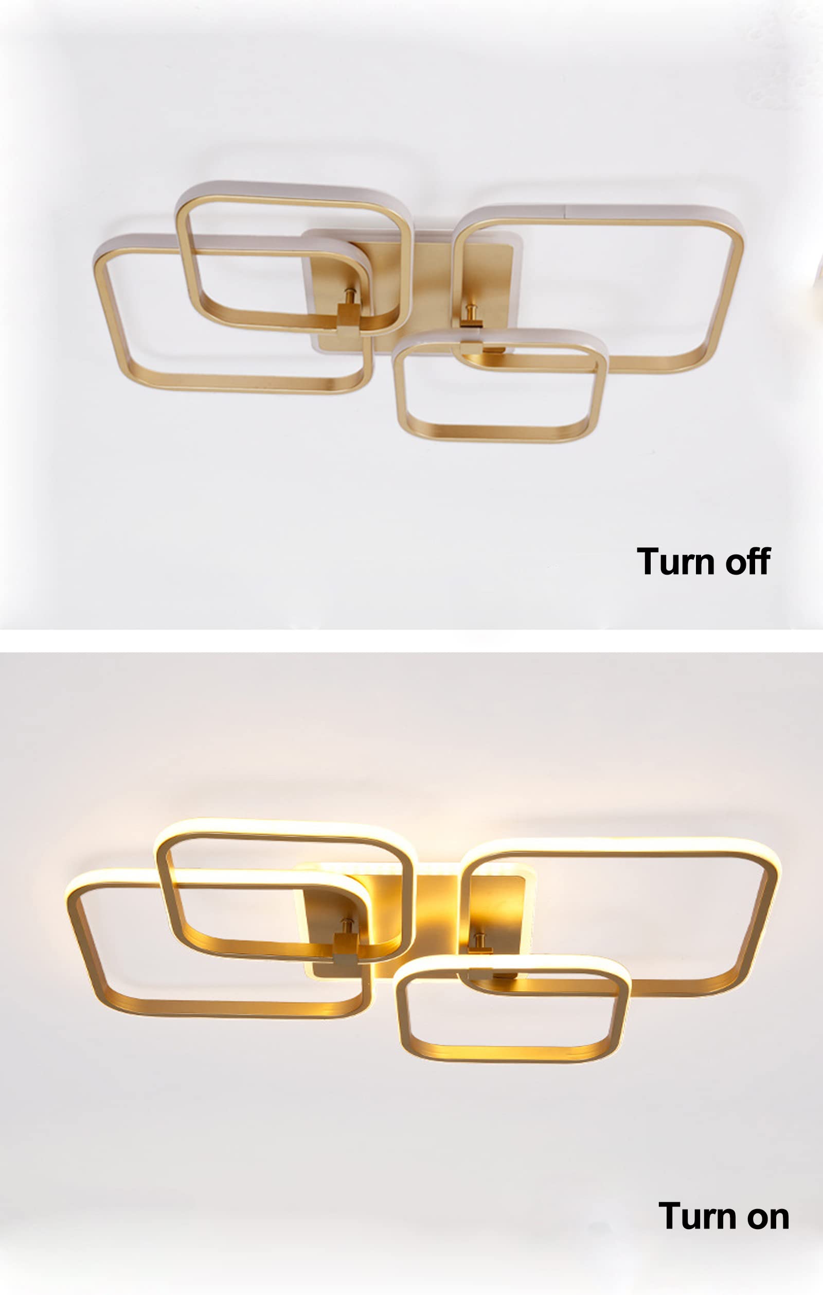 Becailyer 60W Dimmable LED Ceiling Light - Modern Gold Square Chandelier with Remote Control, Acrylic Shade for Living Room Bedroom Dining Room - Perfect for Home Decor & Ambient Lighting