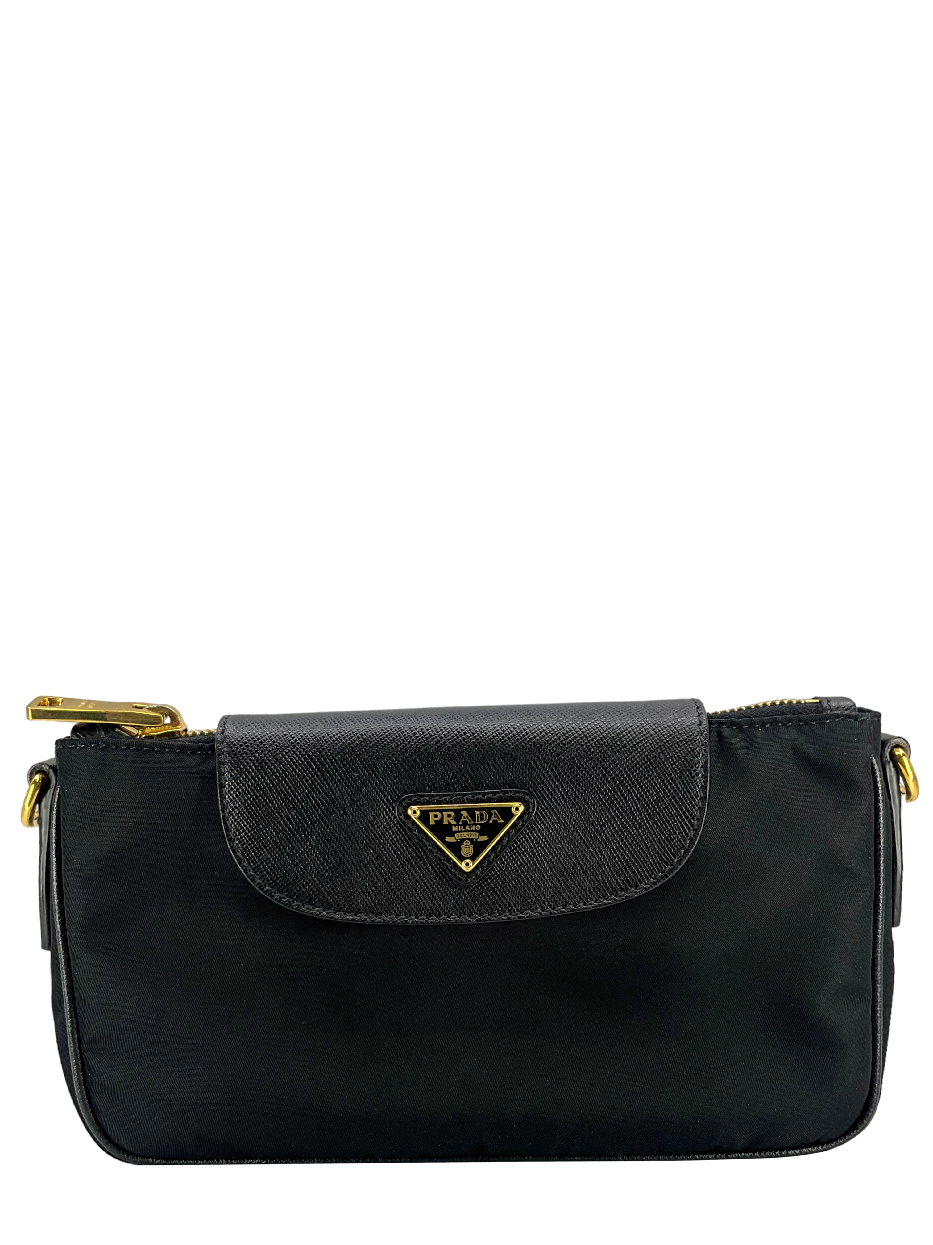 Prada Tessuto Nylon Saffiano Trim Clutch Bag for Women | Luxury Designer Handbag | Perfect for Evening Parties, Weddings & Special Occasions