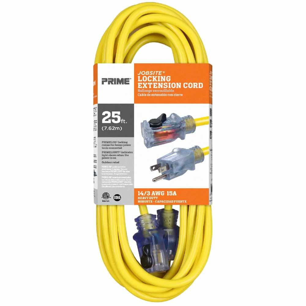 25 ft. Heavy Duty Outdoor Extension Cord - 14/3 Gauge SJTW Yellow Weatherproof Power Cord for Garden, Workshop & Construction Site Use