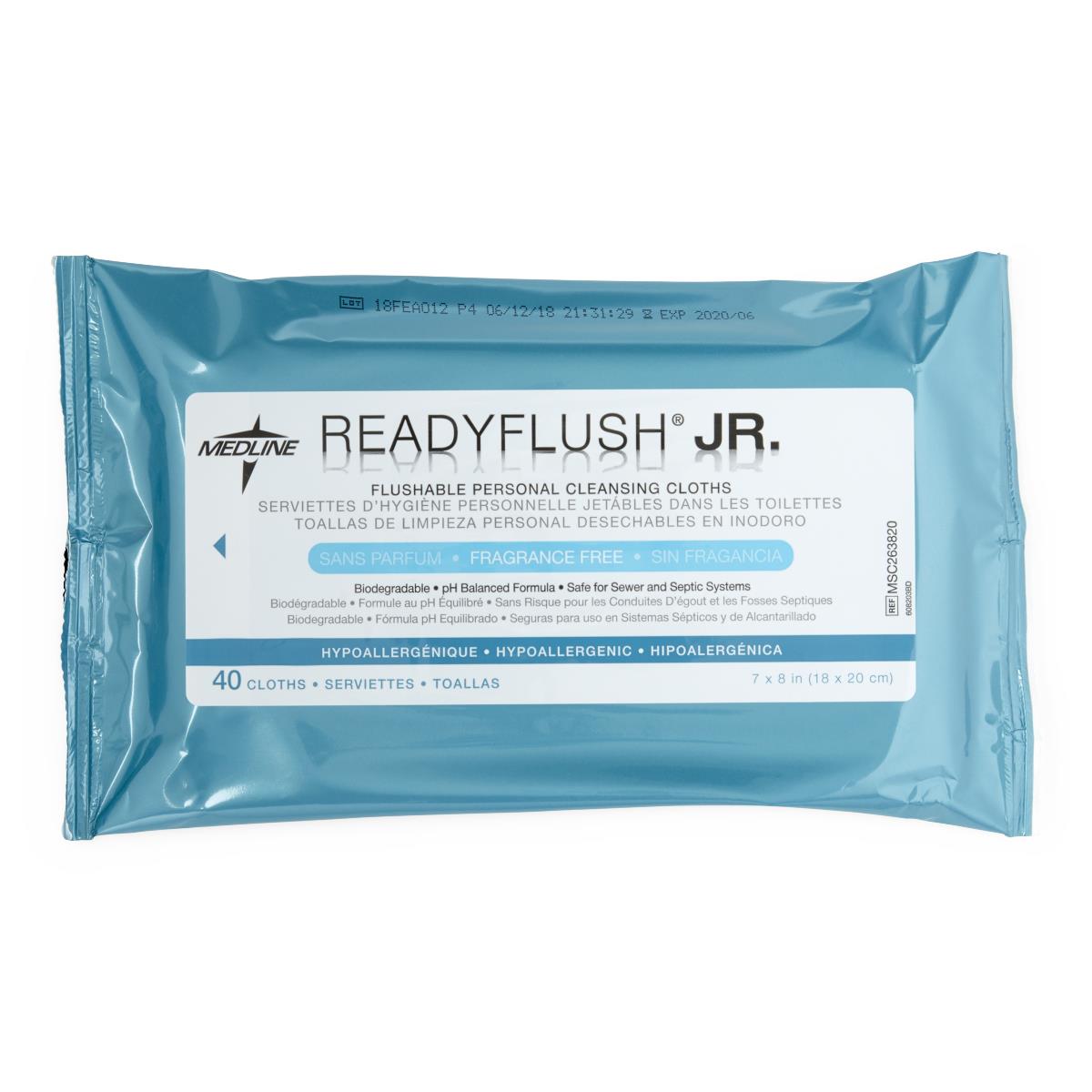 ReadyFlush Fragrance Free Flushable Wipes, 7x8 Inches, 40 Wipes per Pack (Case of 24 Packs) - Gentle & Safe for Sensitive Skin, Ideal for Travel, Camping, and On-the-Go Hygiene
