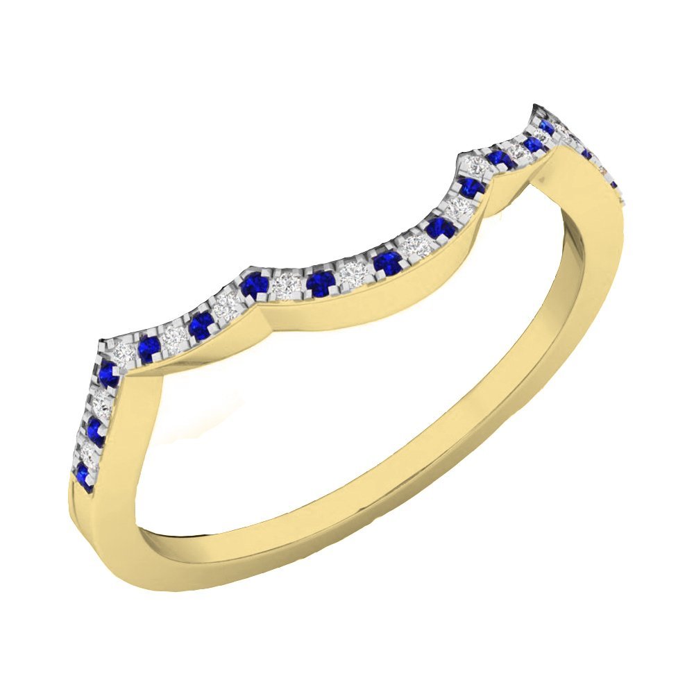 10K Solid Gold Round Blue Sapphire & White Diamond Stackable Wedding Band Ring for Anniversary, Engagement, and Bridal Jewelry - Perfect for Stacking, Gift Giving, and Special Occasions