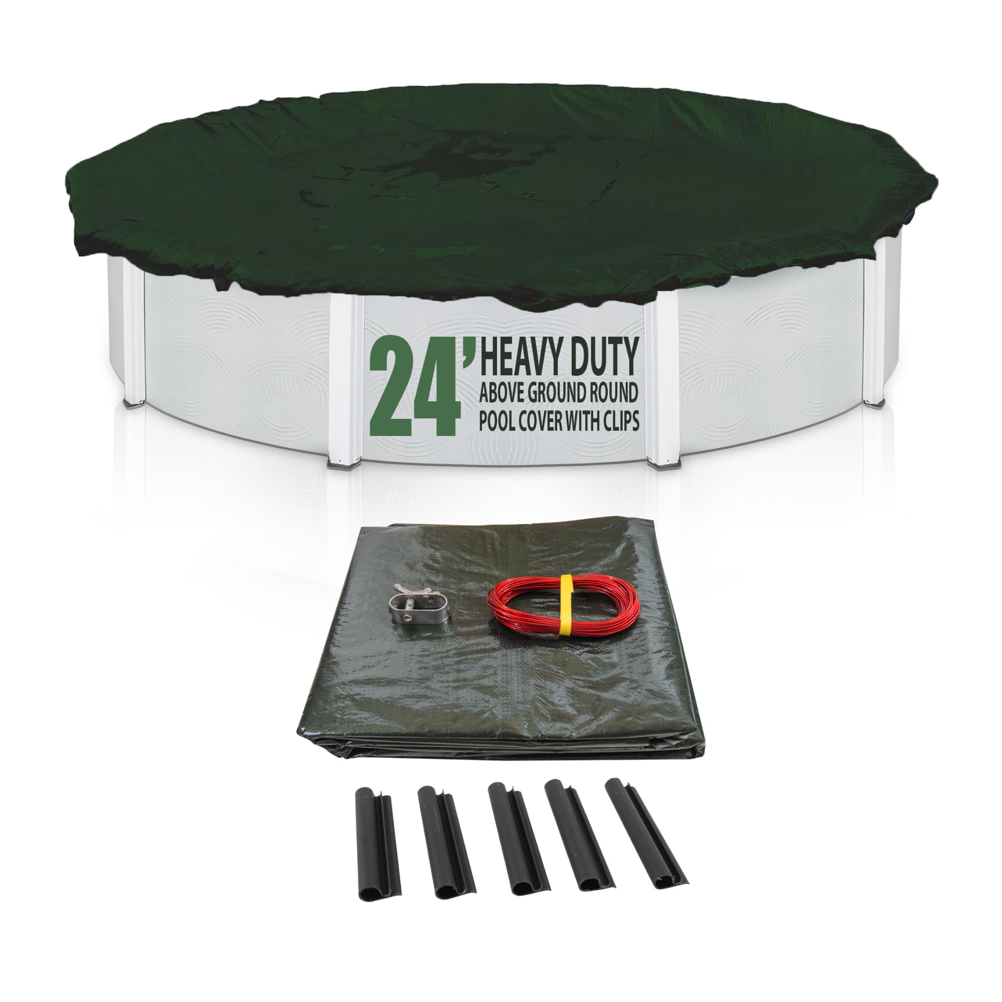 Heavy Duty 24-Foot Round Above Ground Pool Cover - Winter Solid Swimming Pool Cover with Sturdy Cable & Winch | SunSolar Energy Technologies | 12-Year Warranty | Includes Clips | Perfect for Winter Protection, Debris Prevention & Energy Savings