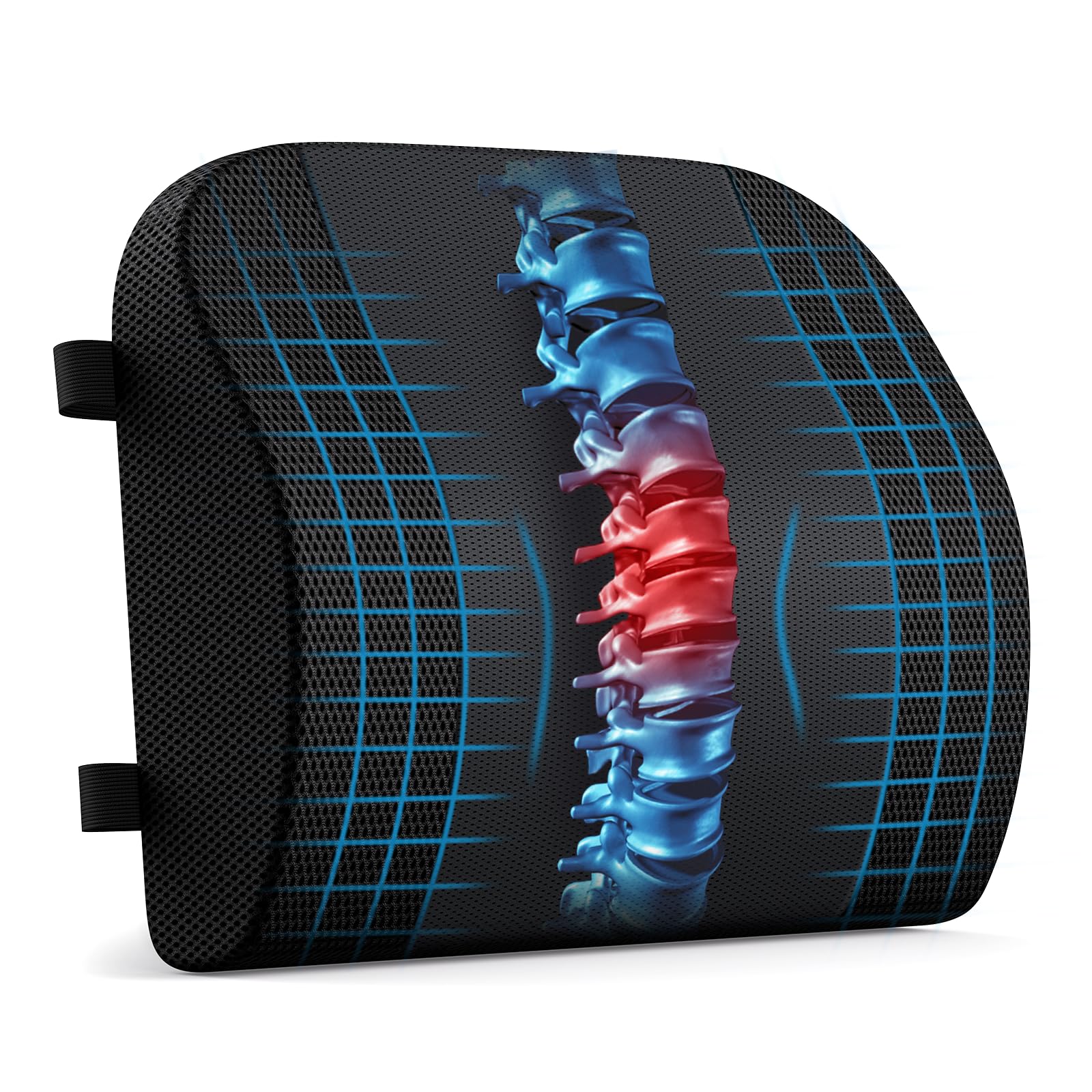 ZIKEE Ergonomic Lumbar Support Pillow for Office Chair - Memory Foam Back Cushion with Patented Convex Design for Lower Back Pain Relief, Adjustable Dual Straps, Breathable Ice Silk Fabric - Perfect for Home Office, Gaming Chair, Car Seat & Long Work Sessions