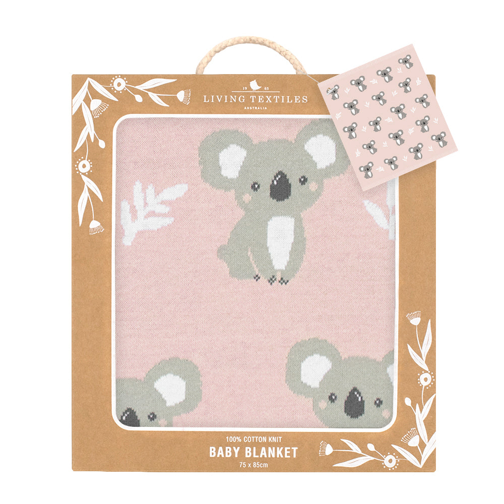 Soft Cotton Knit Australiana Baby Blanket - Blush Koala Design | Perfect for Nursery, Stroller & Gift Giving