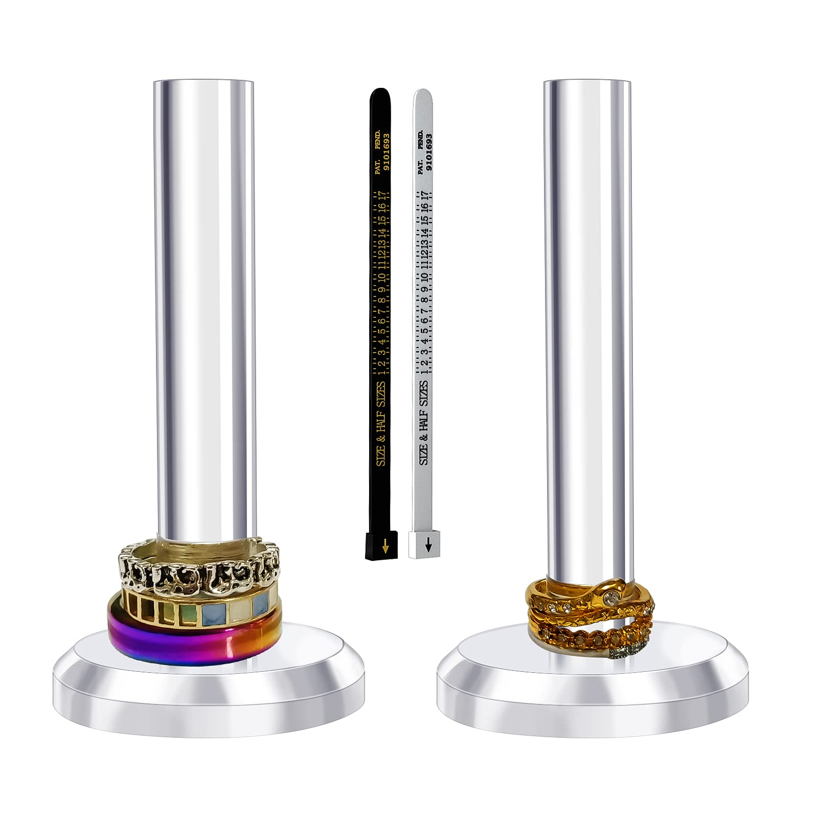 2 Pack Crystal Clear Acrylic Ring Holder Jewelry Stand - Elegant Ring Organizer for Wedding Bands, Engagement Rings & Jewelry Display - Perfect for Dresser Top, Vanity Decor, Jewelry Store Showcase & Gift Packaging