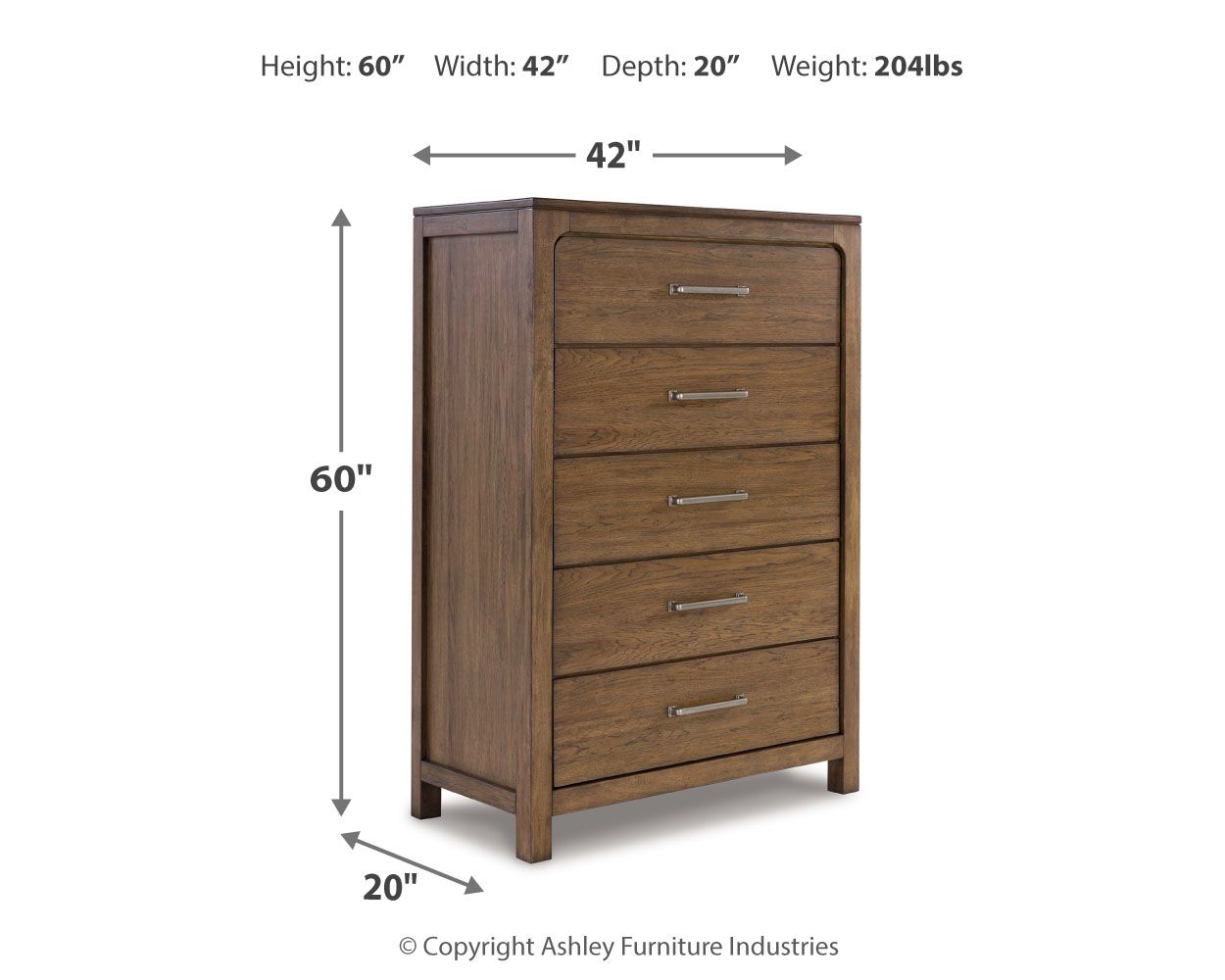 Cabalynn Light Brown 5-Drawer Chest Dresser - Stylish Storage for Bedroom, Living Room, or Office Organization