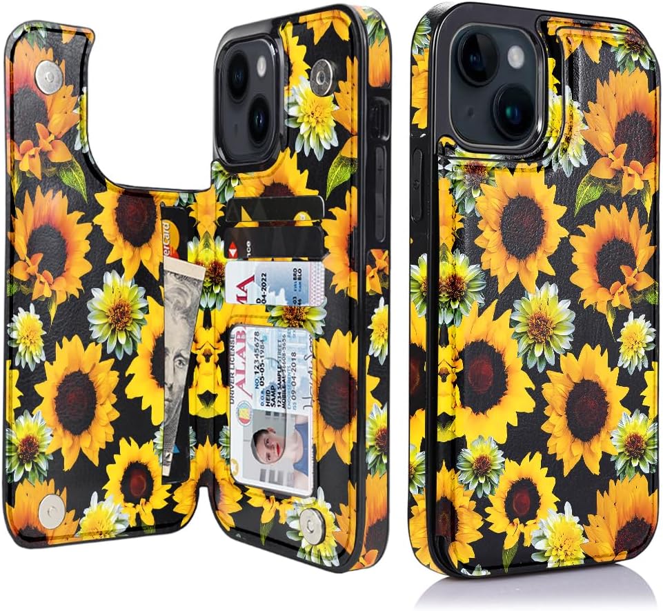 iPhone 15 Pro Case with Leather Kickstand & Double Magnetic Clasp - RFID Blocking Protective Cover for 6.1