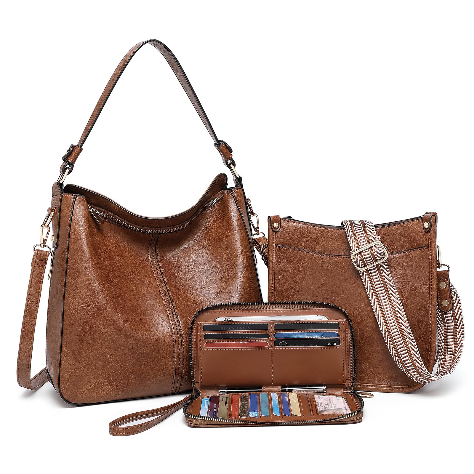 3PCS Women's Leather Crossbody Bags Set with Wallet - Large Shoulder Handbags & Adjustable Straps for Ladies, Perfect for Work, Travel & Daily Use Tote Purse