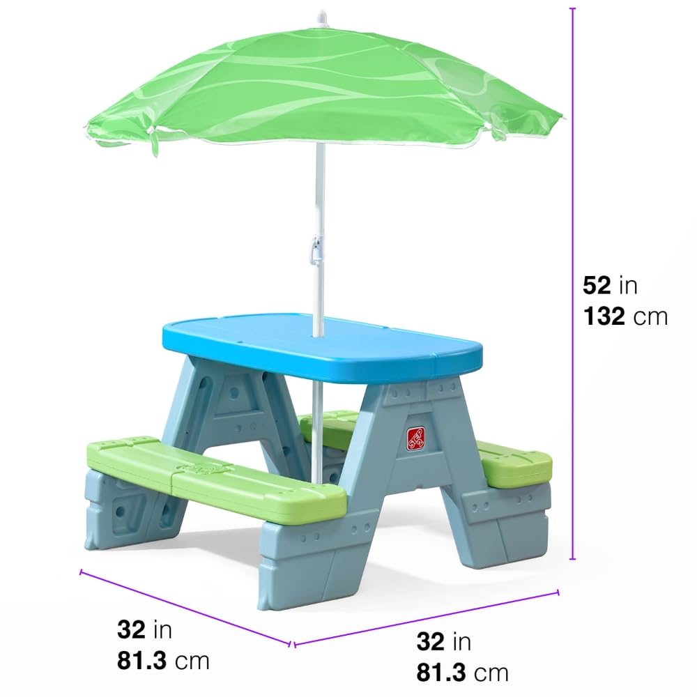 Step2 Sun & Shadel Kids Picnic Table with Removable Umbrella - Durable Plastic Indoor/Outdoor Play Table for Toddlers Ages 1.5-4 Years - Fits 4 Children - Perfect for Backyard, Patio, Playroom & Preschool Activities