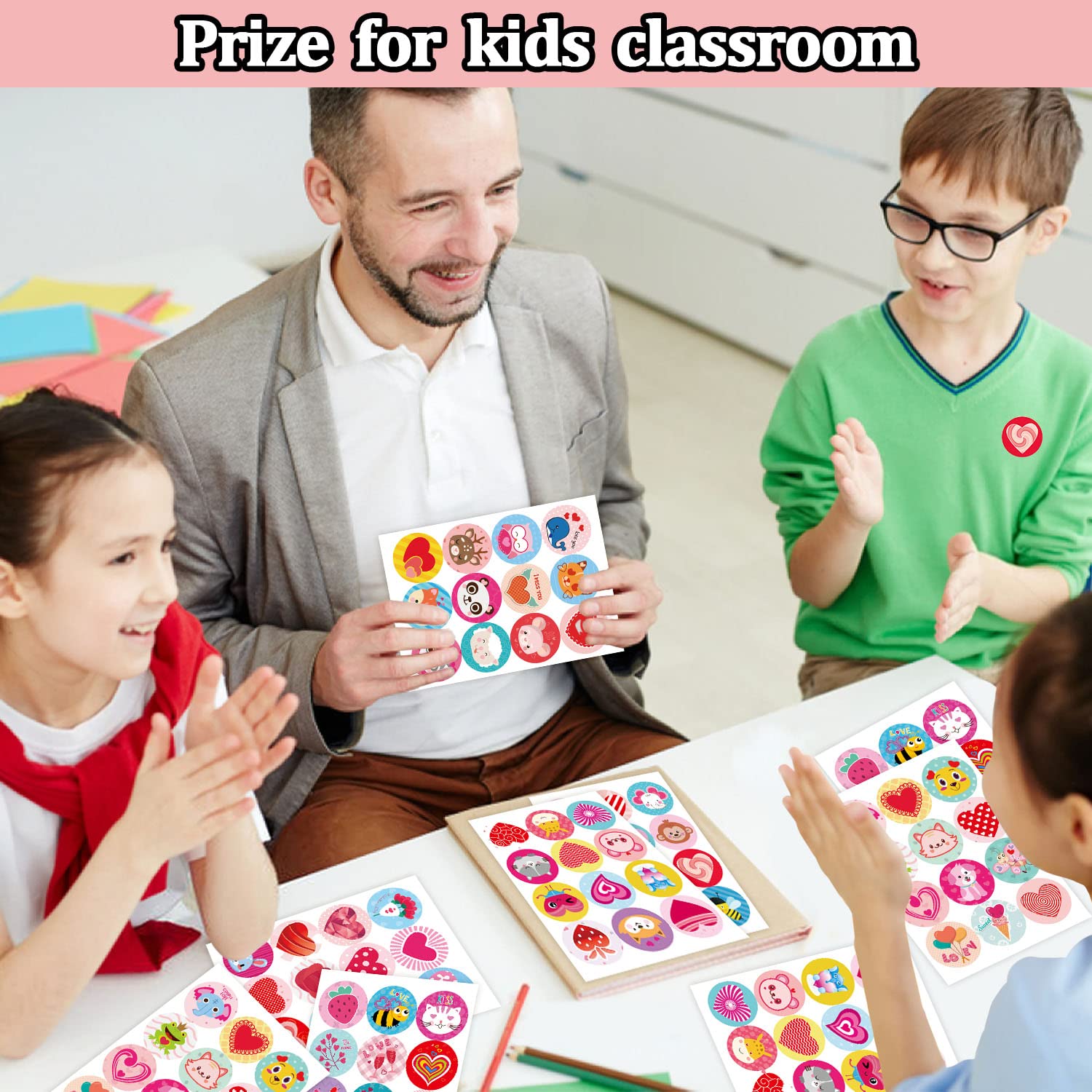 Partywind 24 Sheets Valentine's Day Stickers for Kids - 288 Cute Waterproof Heart Animal Stickers for Classroom Rewards, Goodie Bag Stuffers & Party Favors | Perfect for School Valentine Exchanges, Teacher Prizes & Kids' Craft Projects