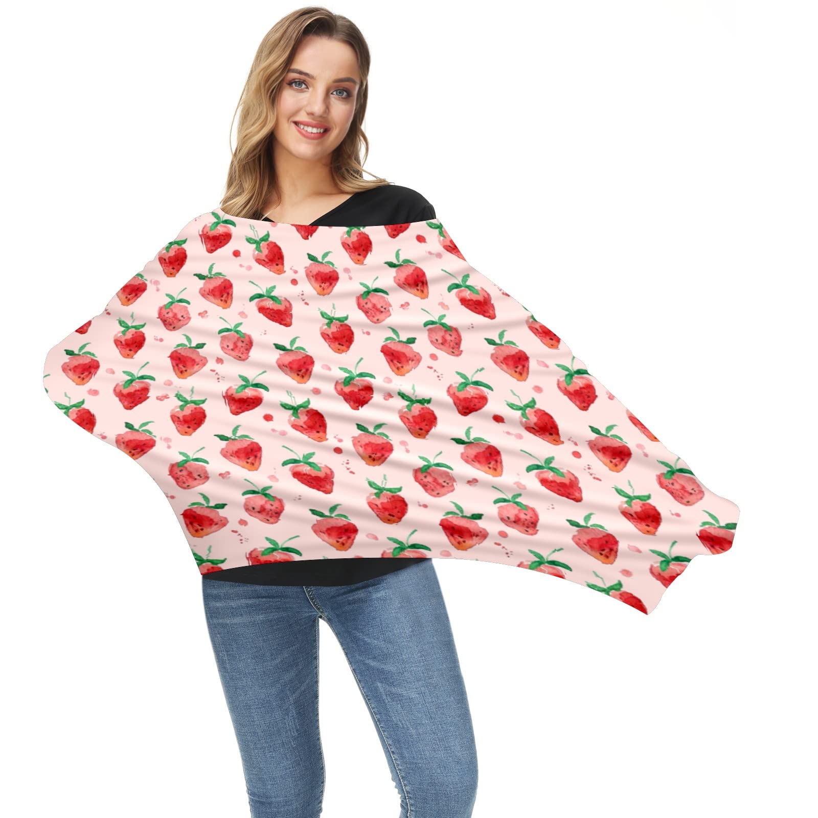 Soft Stretchy Baby Car Seat Cover & Nursing Scarf - Breathable Summer Infant Canopy for Strollers, Carriers, and Breastfeeding - Multi-Use for Boys & Girls (Strawberry Fruit Design) - Perfect for Outdoor Walks, Shopping Trips, and Travel Protection