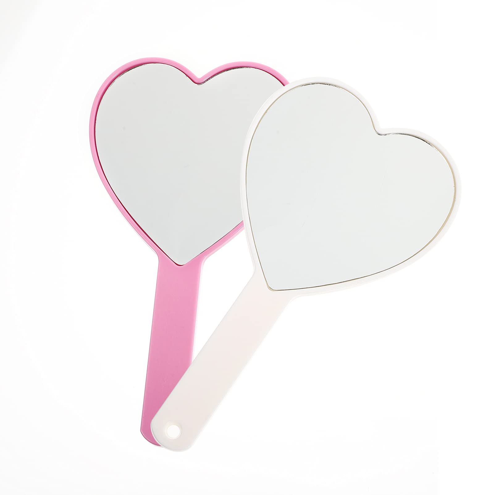 FOMIYES 4Pcs Heart Shaped Handheld Makeup Mirror - Portable Compact Vanity Mirror with Handle for Women & Girls (White & Purple) - Perfect for Travel, Home, and Gift Giving