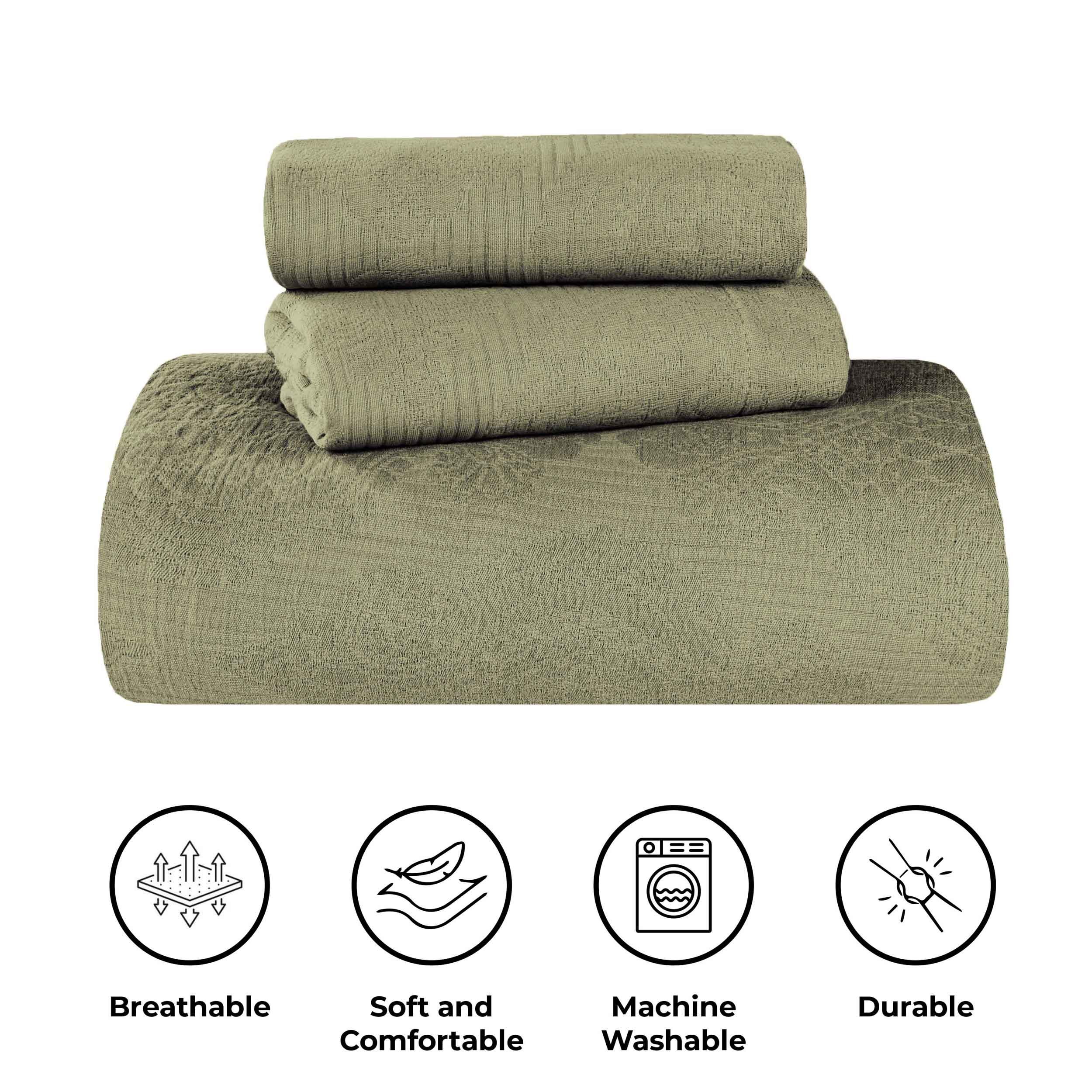 Victory Cotton Matelasse Scrolling Medallion Airy Bedspread Set - Queen Size Lightweight Quilted Coverlet for Bedroom Decor, Guest Room & Cozy Home Styling