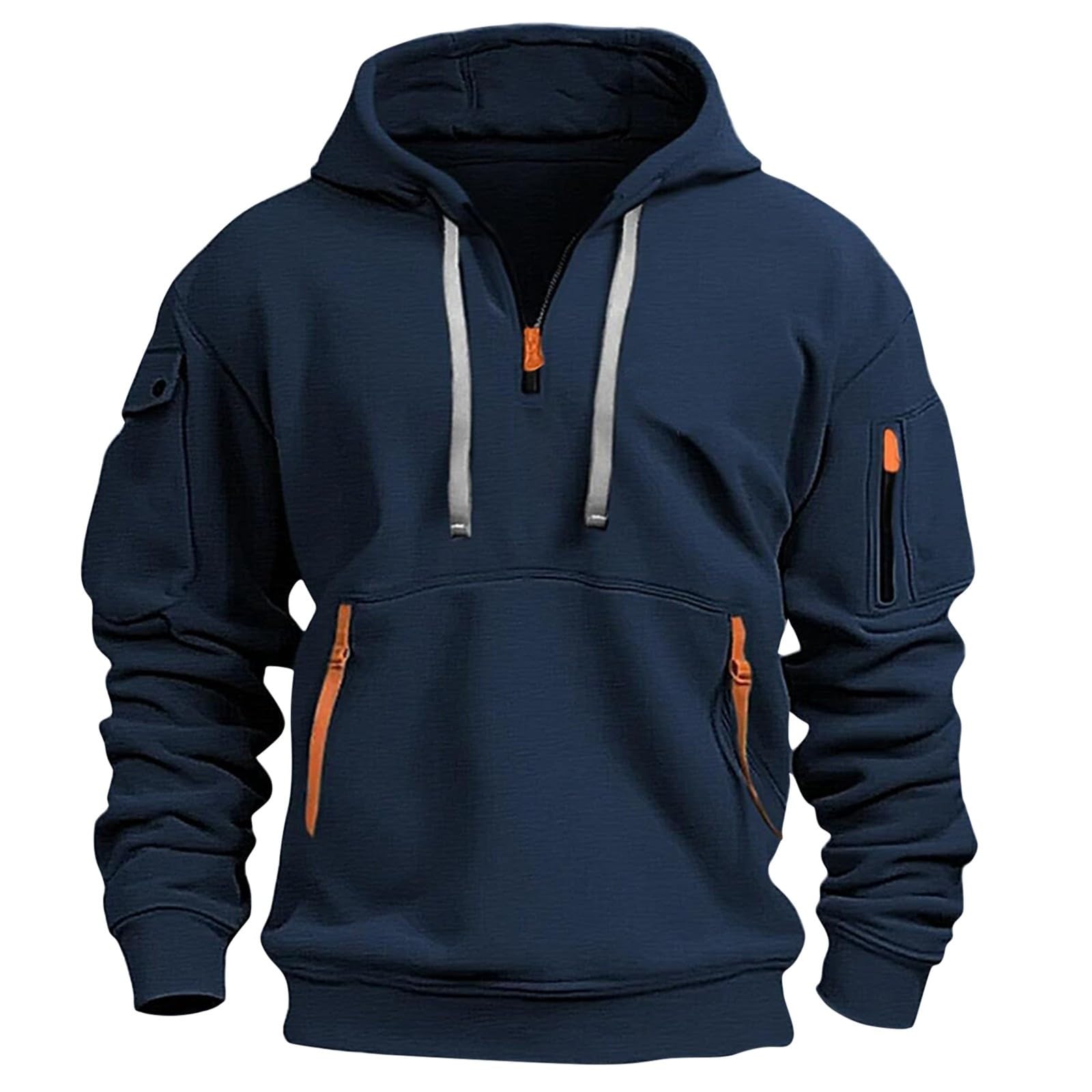 Men's Vintage Quarter Zip Tactical Hoodie - Plus Size Oversized Pullover with Pockets | Long Sleeve Military Style Shirt for Outdoor Activities, Hiking & Casual Wear