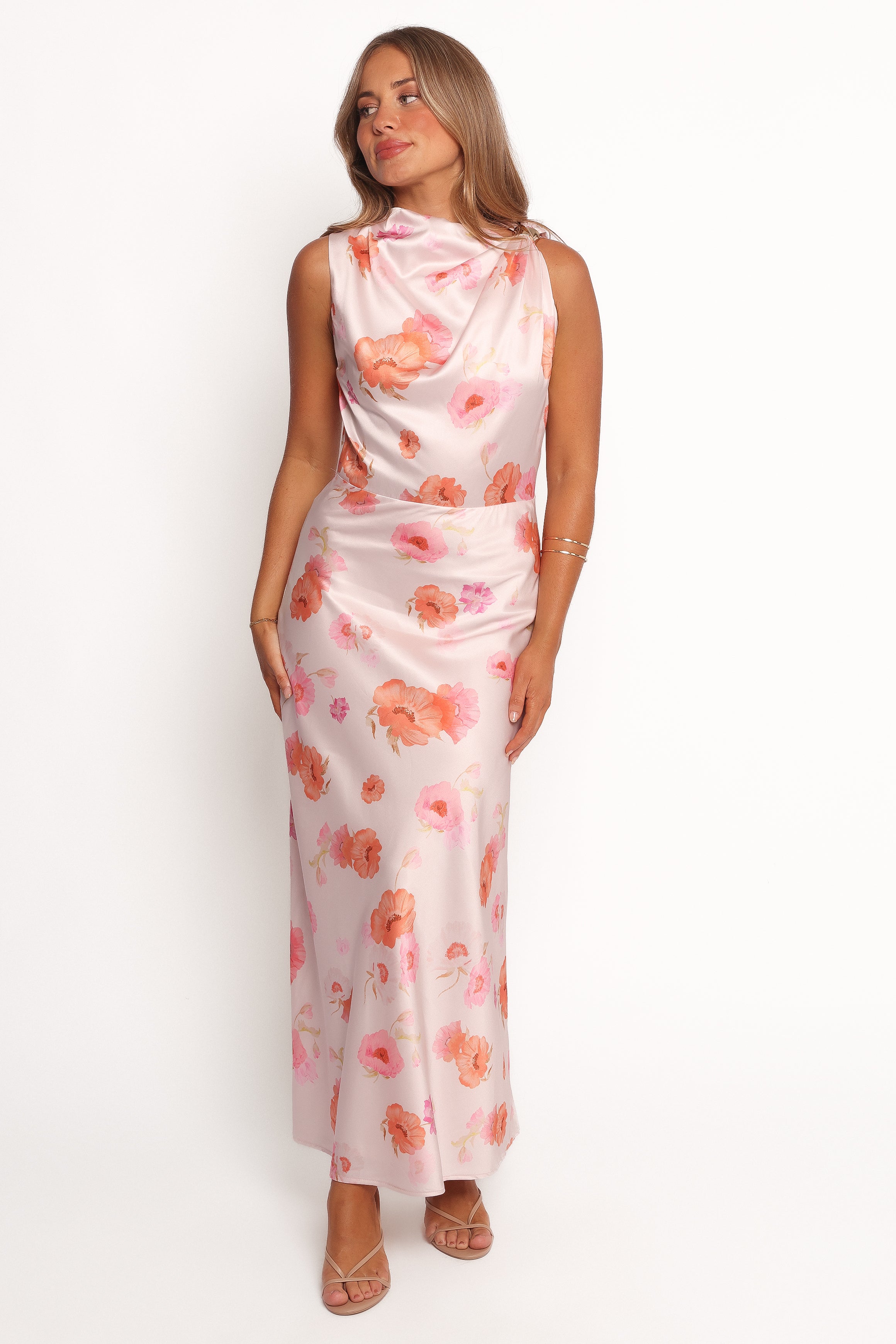 Frayla Halter Midi Dress - Floral Print Summer Dress for Women, Pink Floral Sundress for Beach Vacation, Party & Date Night Outfits