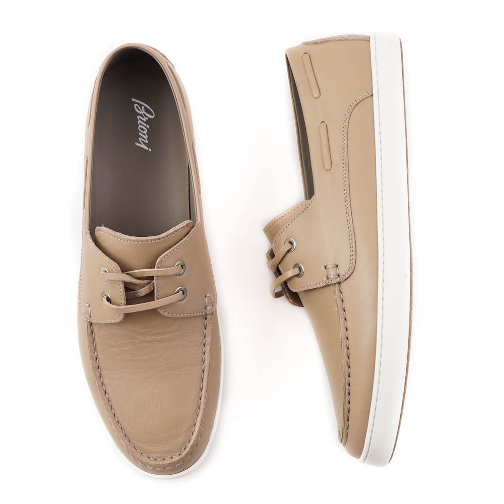 Brioni Men's Tan Calfskin Leather Boat Shoes - Comfortable & Stylish Loafers for Casual Wear, Business Casual & Summer Outings