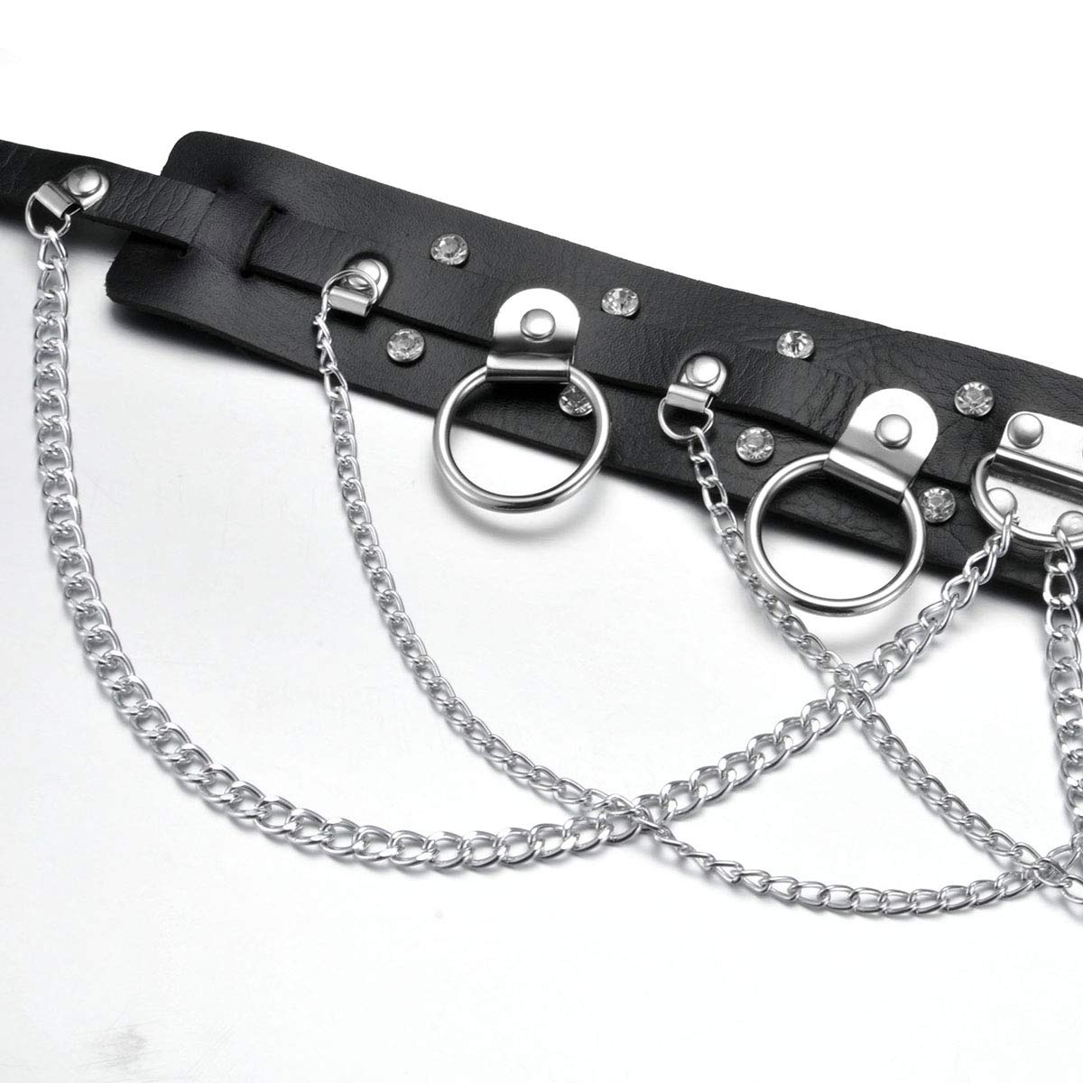 Eigso Punk Belts with O-Rings & Chains - Adjustable PU Leather Garter Straps for Women & Men - Gothic, Rock, Steampunk Fashion Accessory - Perfect for Concerts, Halloween, Cosplay & Alternative Outfits
