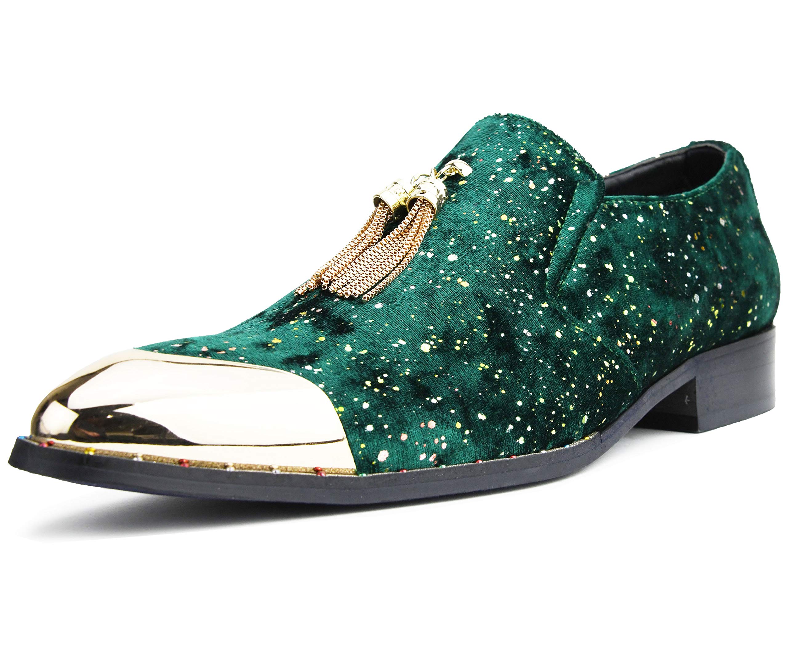 Amali Chaz Men's Velvet Loafers with Gold Chain Tassel & Metal Tip - Formal Dress Slip-On Shoes for Weddings & Parties - Comfortable Casual Slippers for Home & Office Wear - Perfect Gift for Men