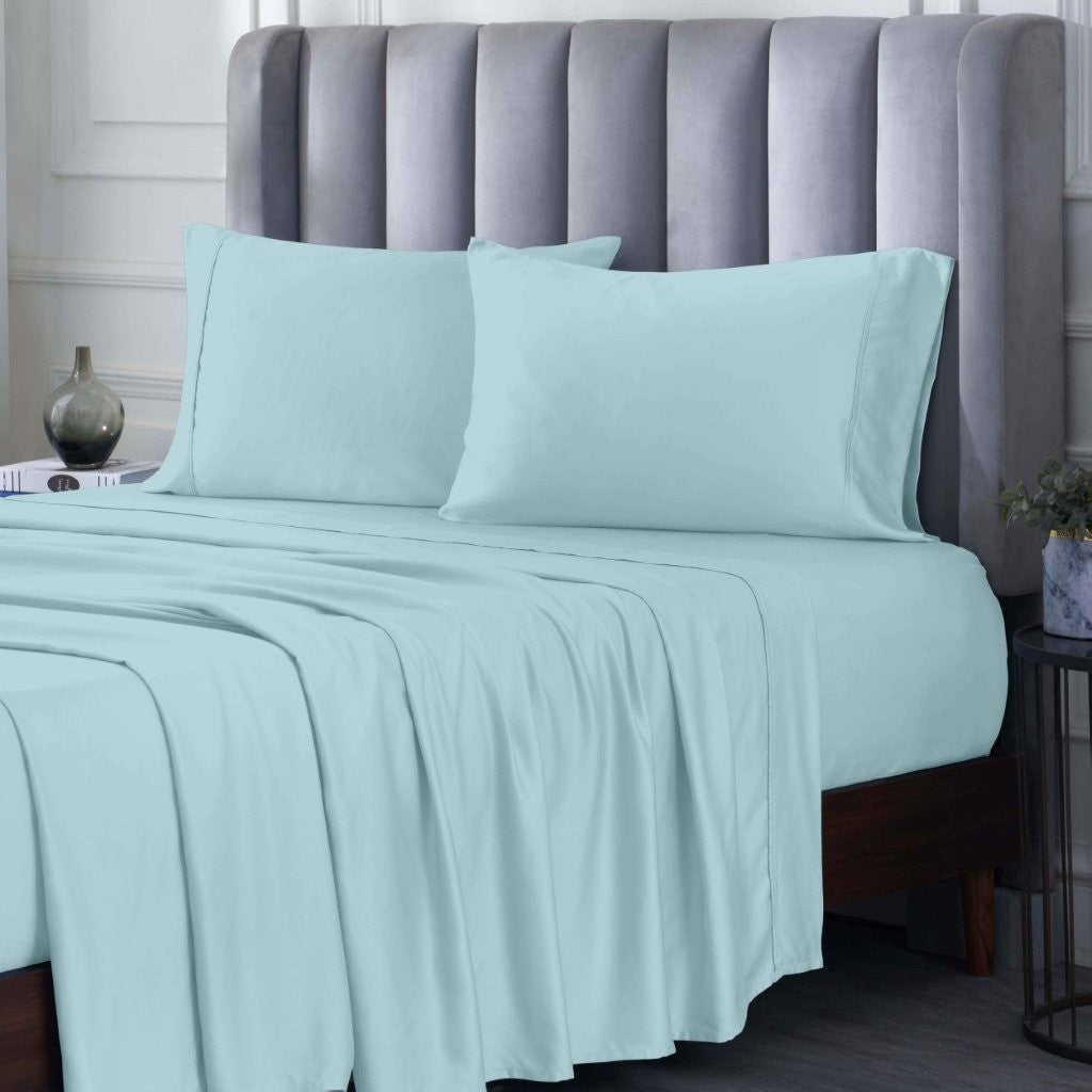 300 Thread Count Rayon From Bamboo Solid Deep Pocket Sheet Set - Ultra Soft & Breathable Bed Sheets for Queen Size Mattress - Perfect for All-Season Comfort & Luxury Bedroom Decor