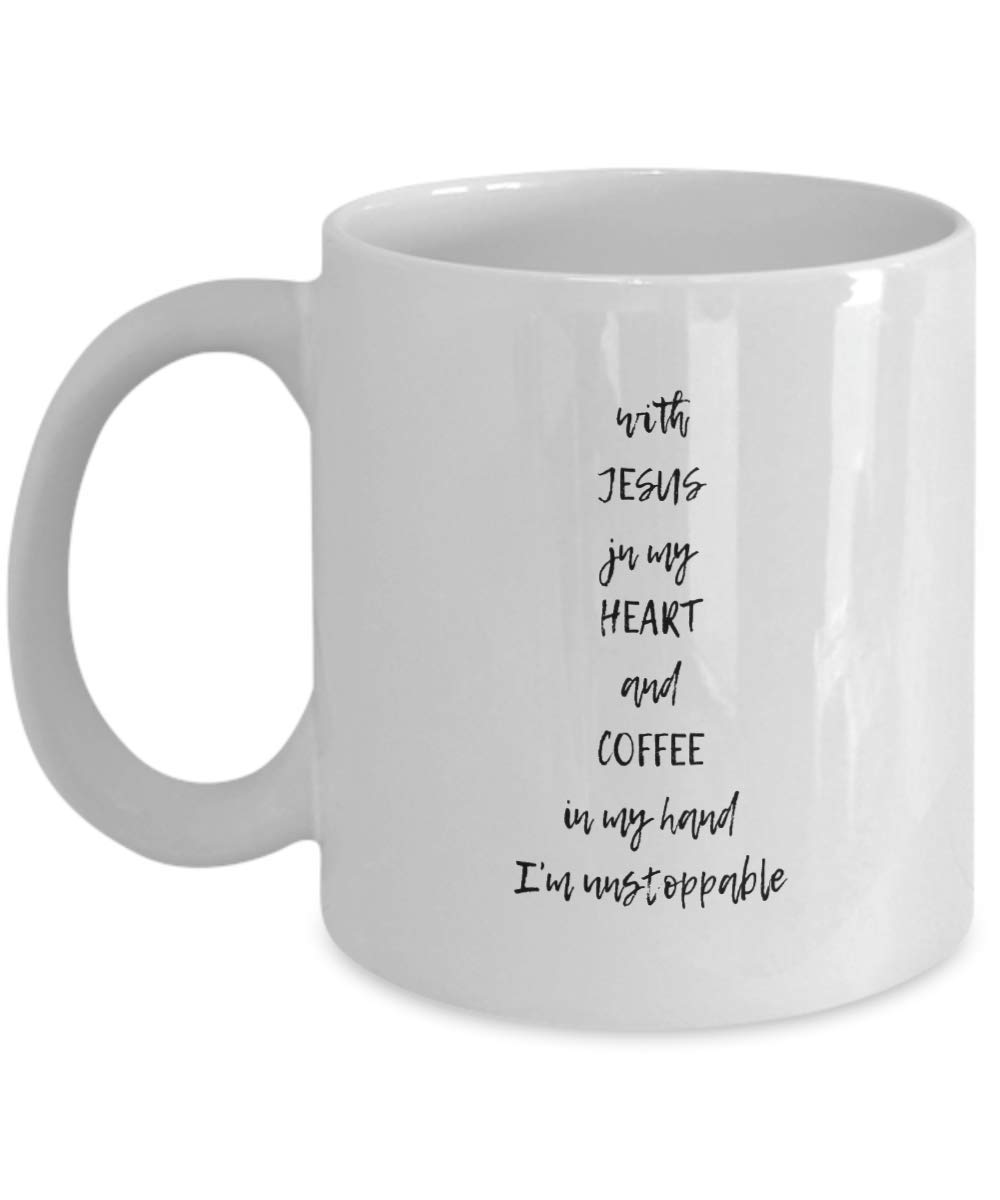 Funny Coffee Mug - 'With Jesus in My Heart and Coffee in My Hand I'm Unstoppable' - Inspirational Gift for Christians, Office Humor, Morning Motivation - Perfect for Daily Use, Work, and Gifts