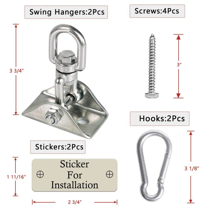 Heavy Duty 360° Swivel Swing Hangers - 2000 LB Capacity Hammock Hooks, Stainless Steel Swing Hardware (2 Pack) for Wooden Sets, Porch, Playground, Yoga & Heavy Bag - Perfect for Outdoor Relaxation, Backyard Fun & Fitness Training