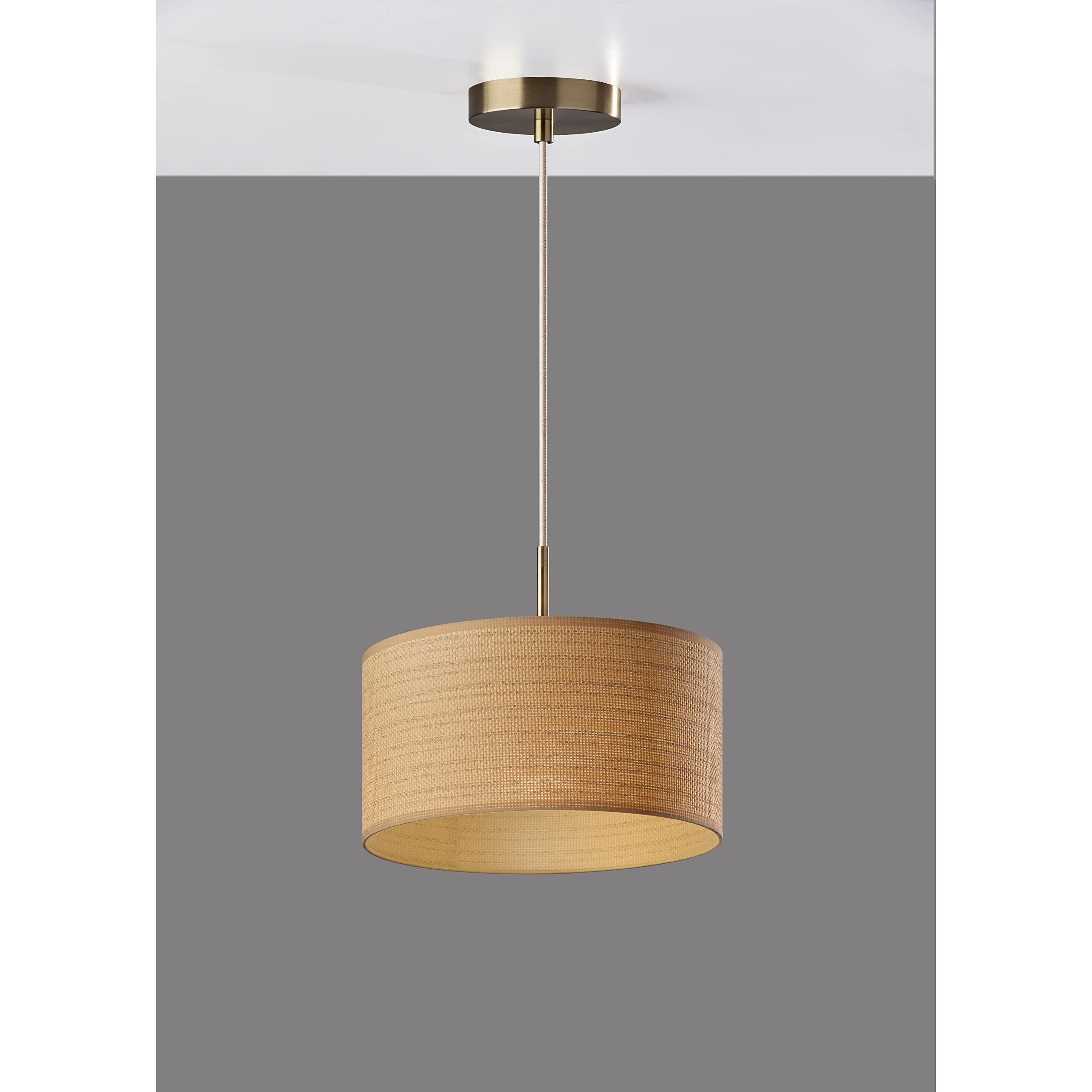 Adesso 4001-02 White Harvest Drum Pendant Light - Farmhouse Style Ceiling Fixture for Kitchen, Dining Room & Bedroom Lighting