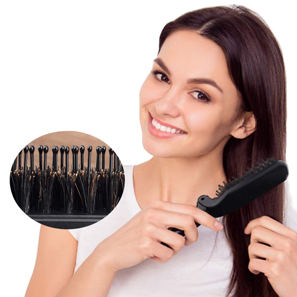 Aozzy Travel Folding Hair Brush with Boar Bristles - Compact Pocket Size Hairbrush for Women & Men - Perfect for On-the-Go Styling, Travel, Gym & Daily Use