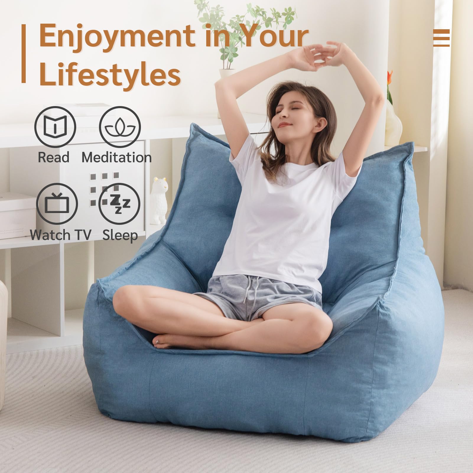 MAXYOYO Giant Bean Bag Chair with Armrests - Oversized Bluestone Bean Bag Sofa for Adults | Perfect for Living Room Lounging, Gaming & Movie Nights