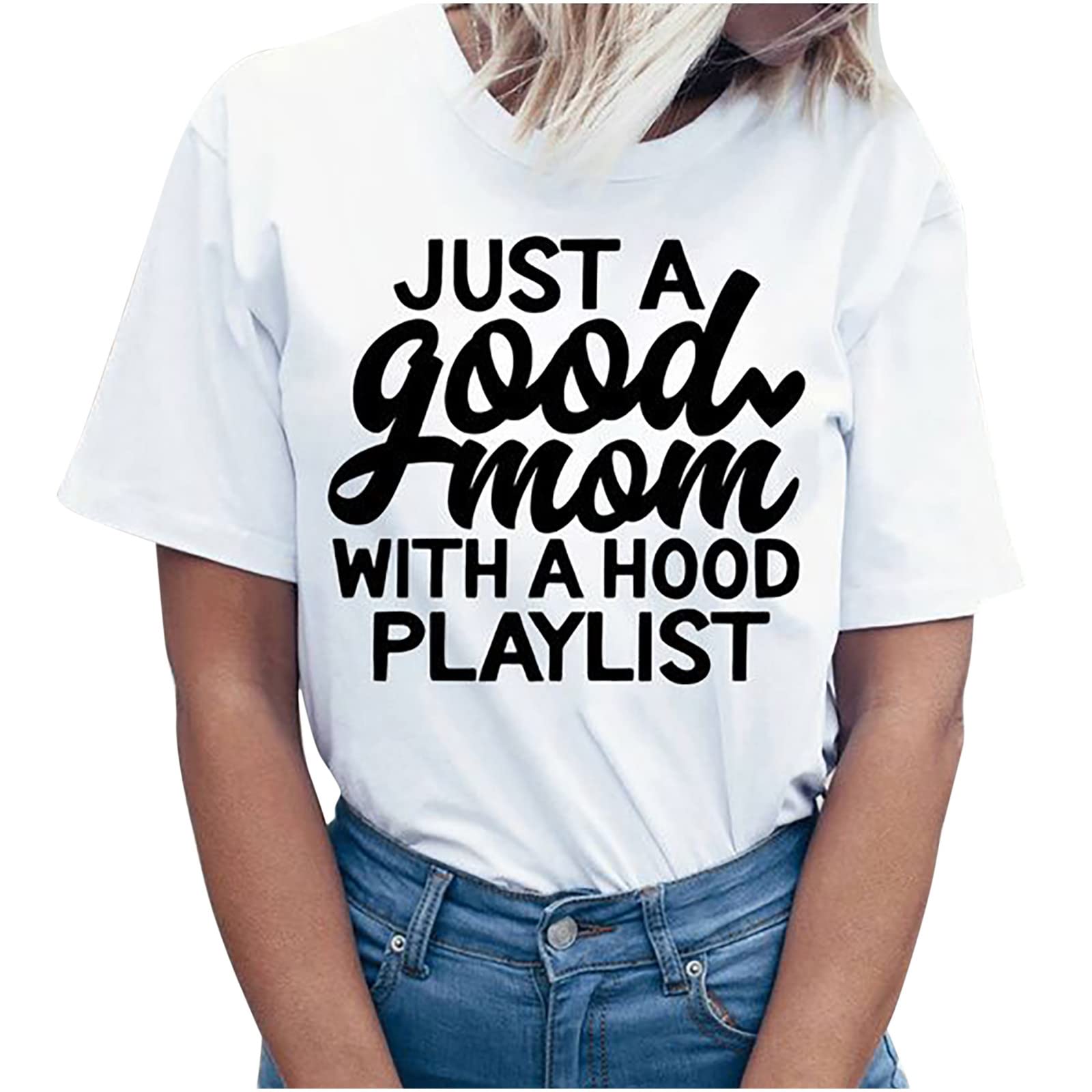 Funny Cute Short Sleeve Blouse for Women - Personalized Letter Print Trendy T-Shirt | Perfect Mother's Day Gift & Casual Going Out Top
