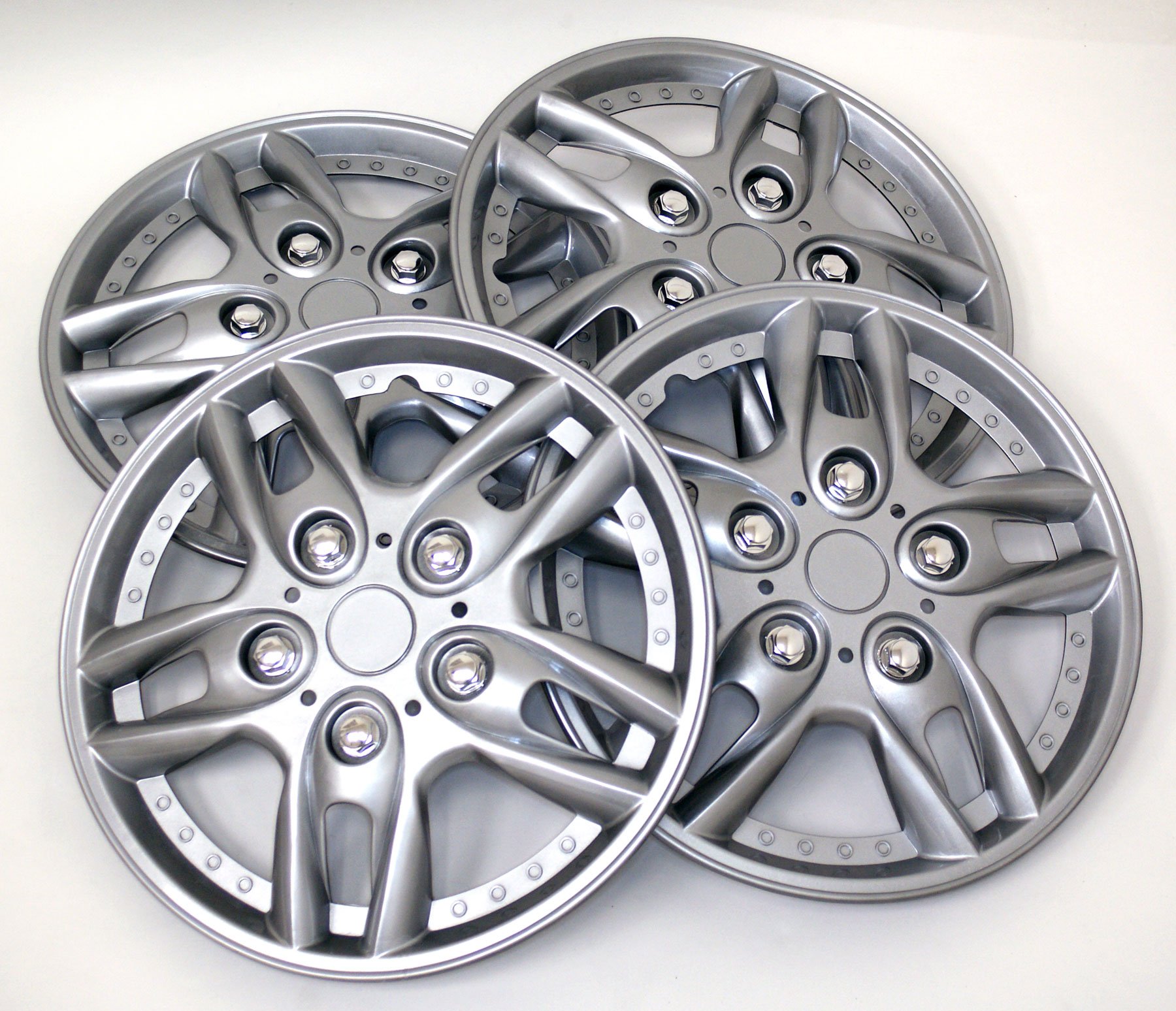 TuningPros WSC-515S15 15-Inch Silver Wheel Skin Covers (Set of 4) - Hubcaps for Cars, Trucks & SUVs - Enhance Vehicle Appearance & Protect Rims